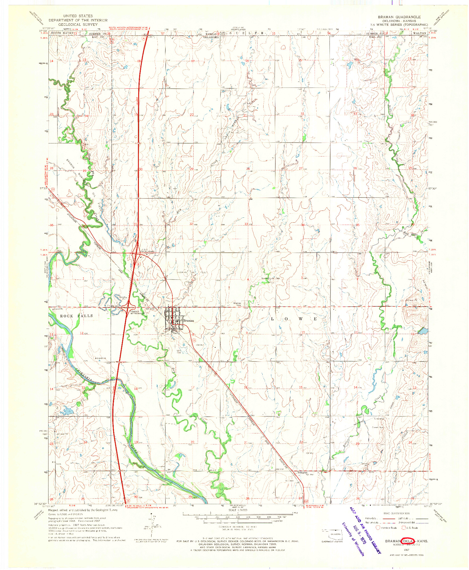 USGS 1:24000-SCALE QUADRANGLE FOR BRAMAN, OK 1967
