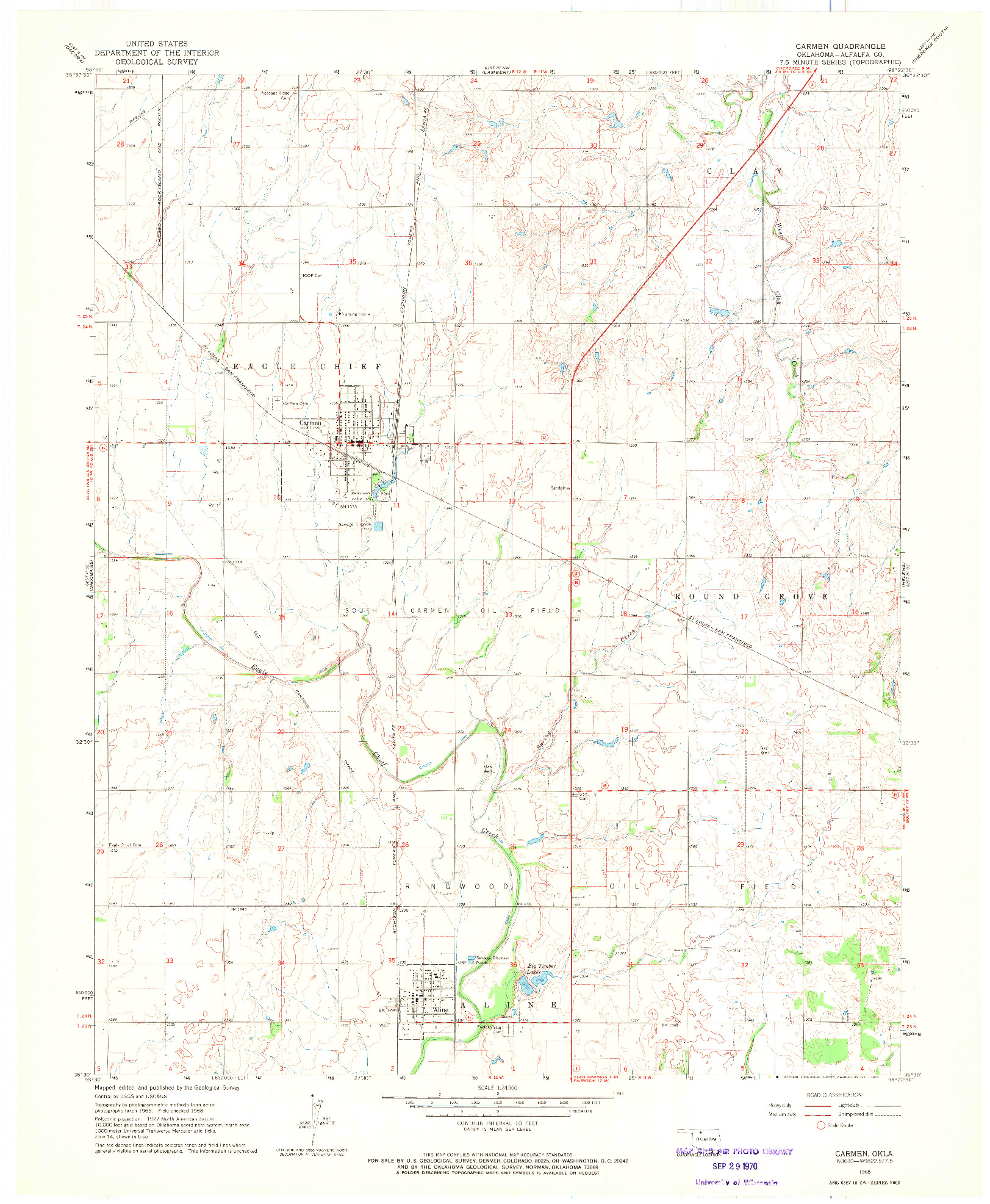 USGS 1:24000-SCALE QUADRANGLE FOR CARMEN, OK 1968