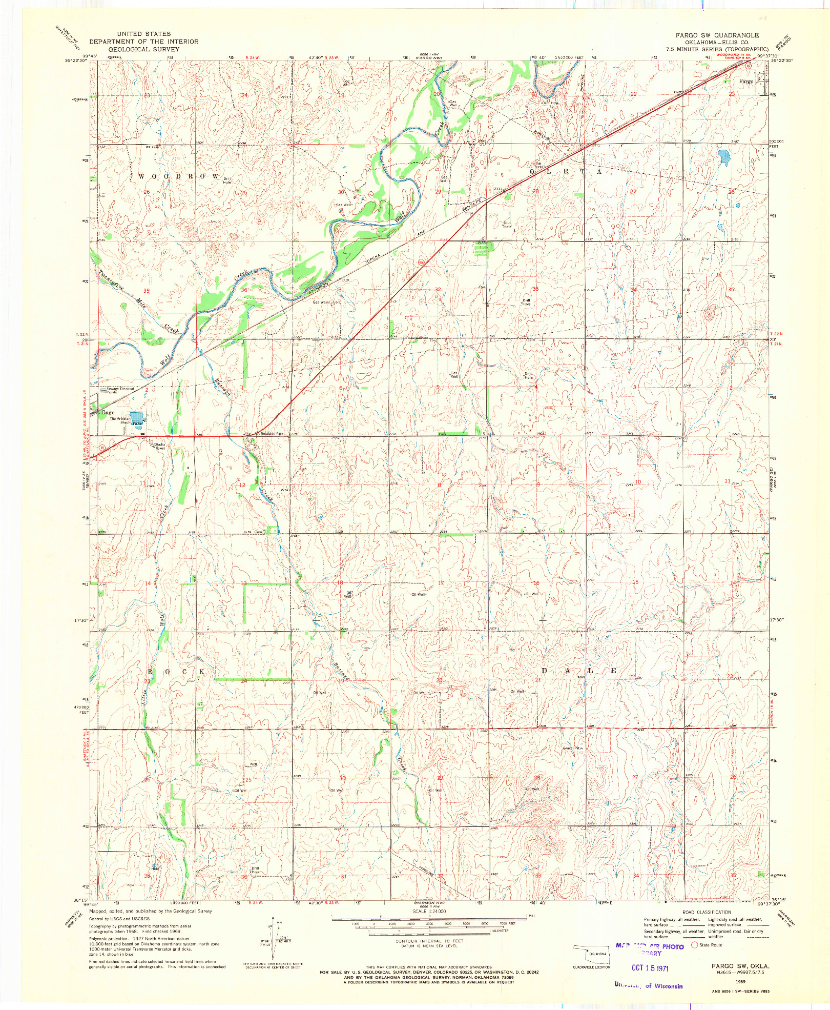 USGS 1:24000-SCALE QUADRANGLE FOR FARGO SW, OK 1969