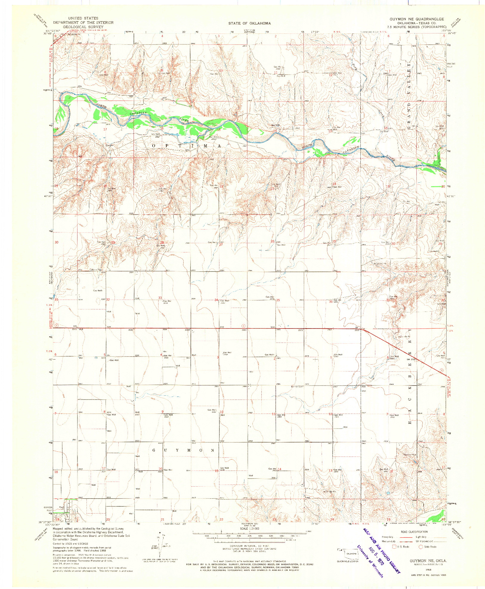 USGS 1:24000-SCALE QUADRANGLE FOR GUYMON NE, OK 1968
