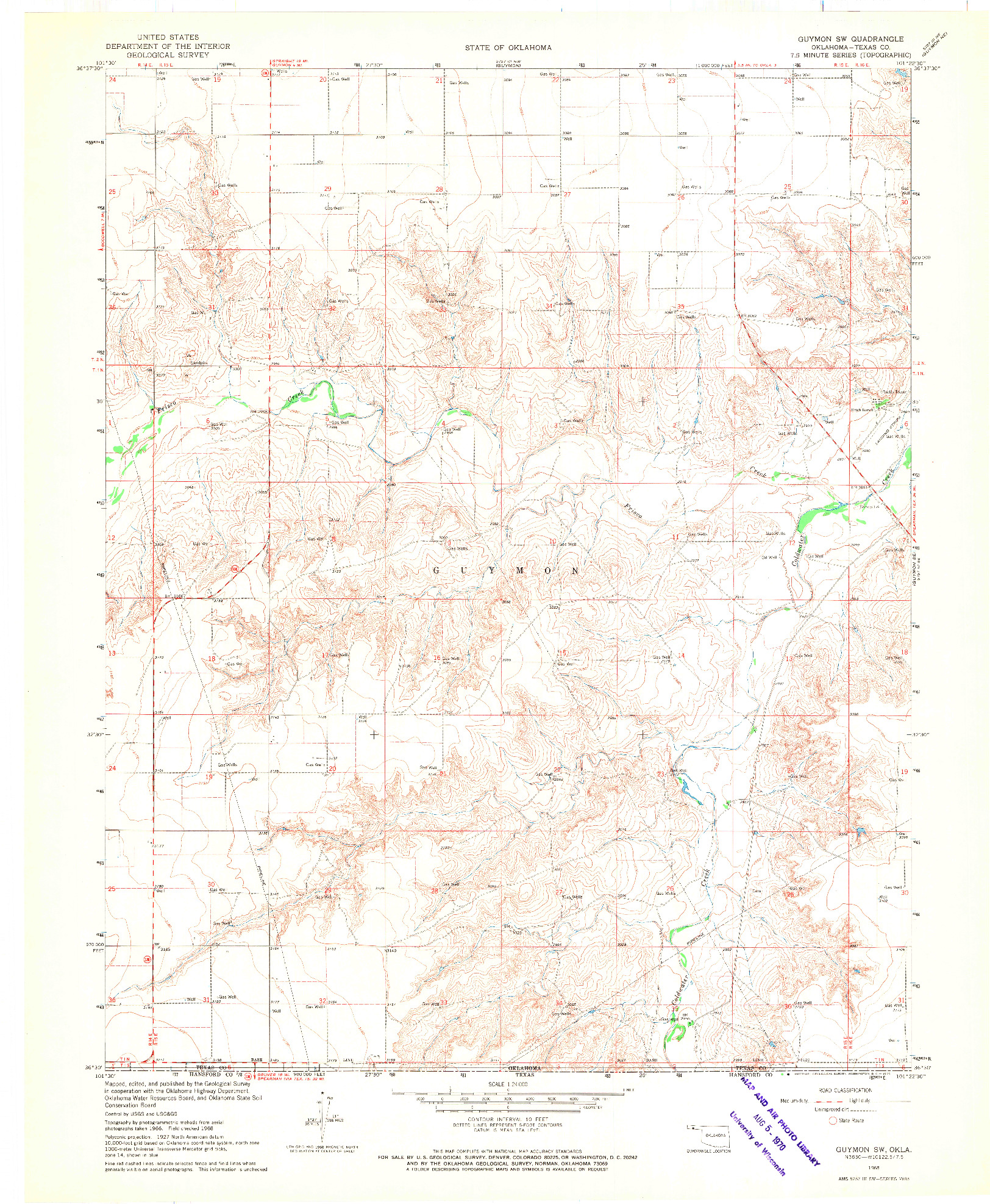 USGS 1:24000-SCALE QUADRANGLE FOR GUYMON SW, OK 1968