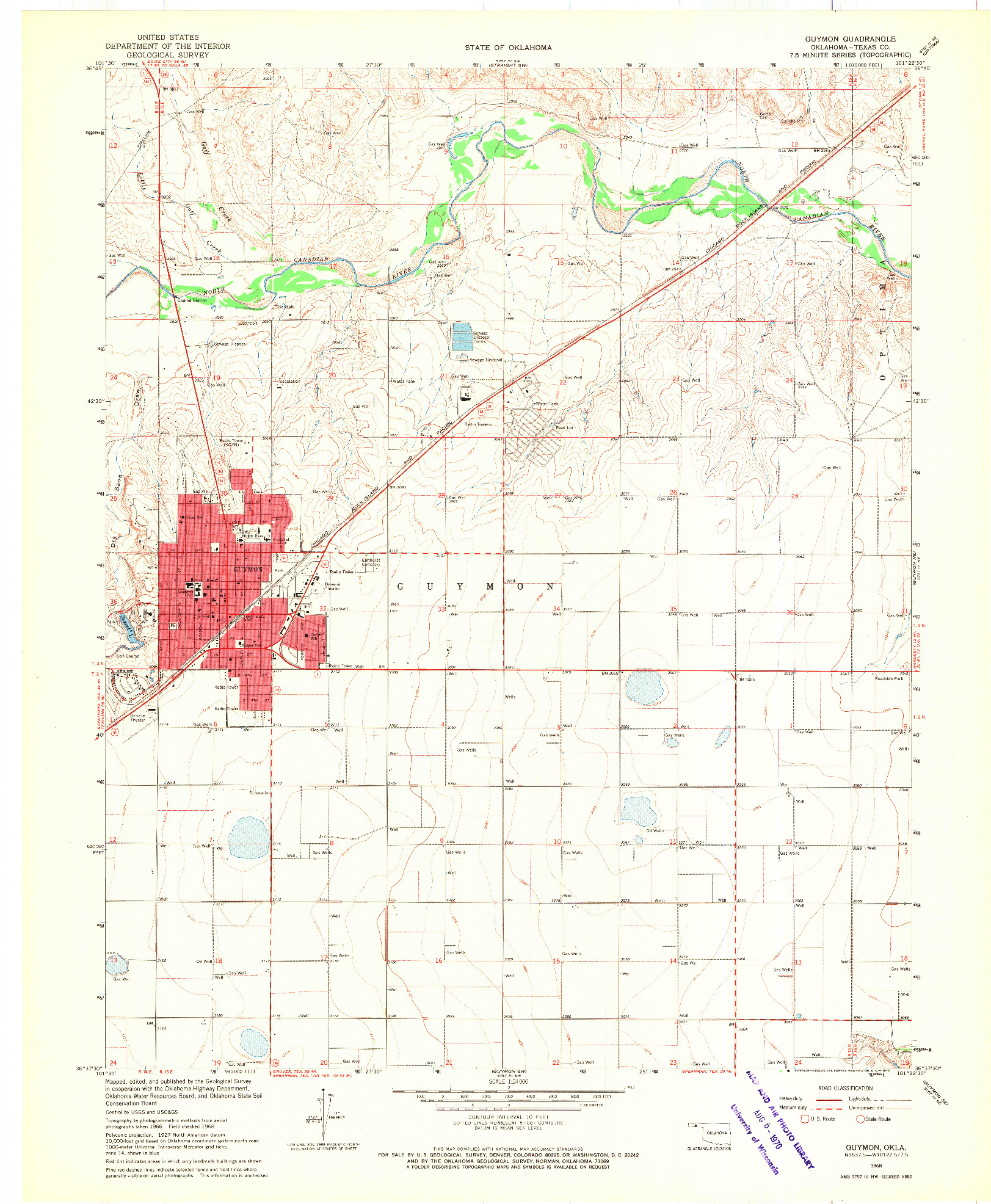 USGS 1:24000-SCALE QUADRANGLE FOR GUYMON, OK 1968