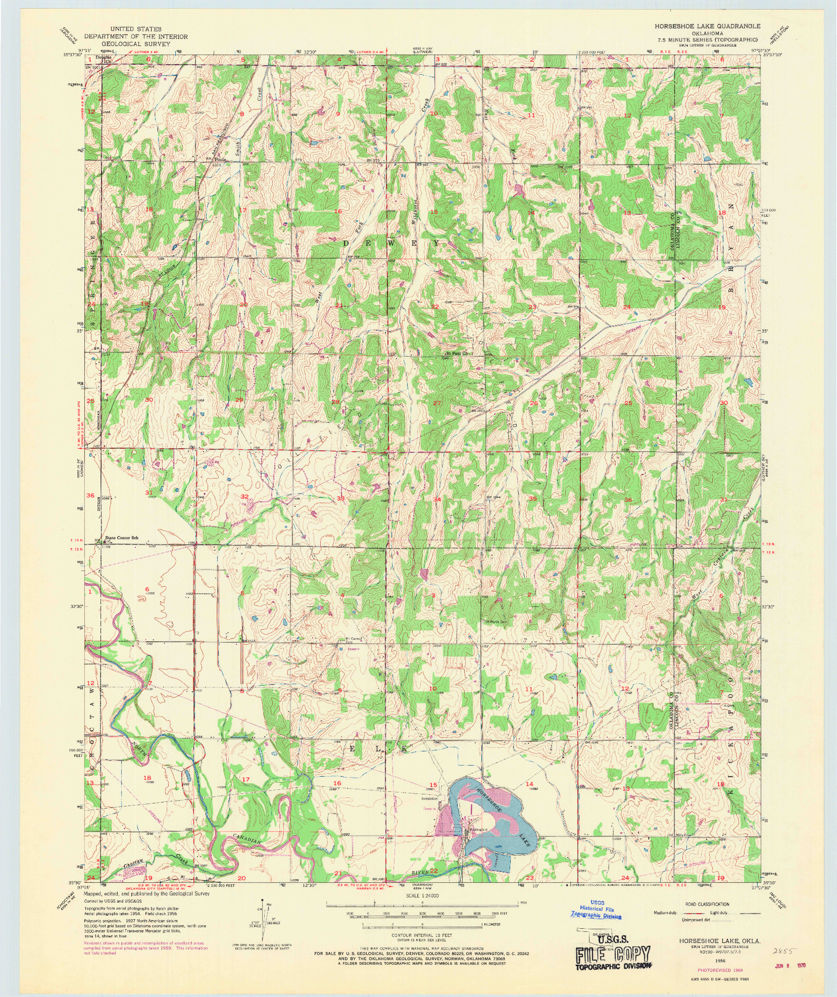 USGS 1:24000-SCALE QUADRANGLE FOR HORSESHOE LAKE, OK 1956