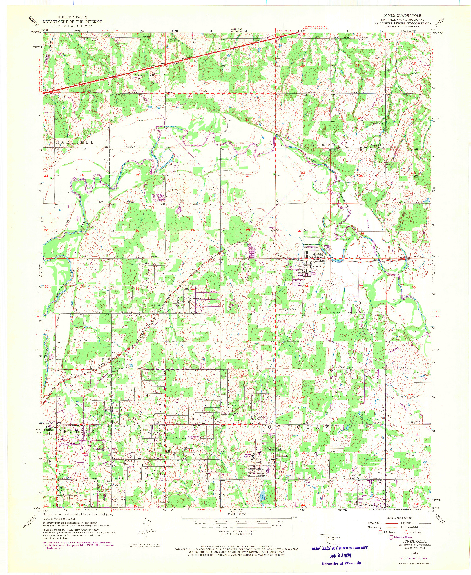 USGS 1:24000-SCALE QUADRANGLE FOR JONES, OK 1955