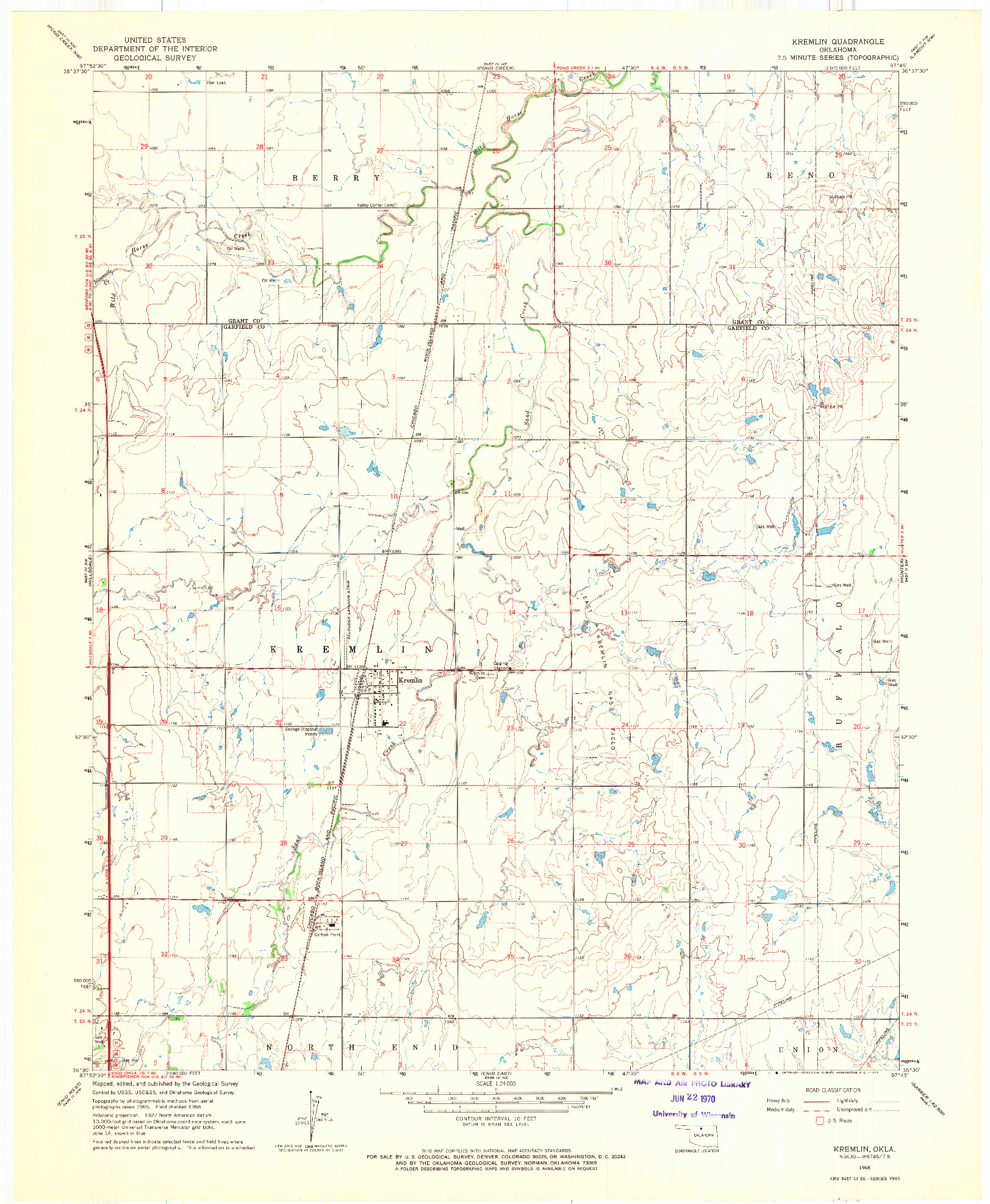 USGS 1:24000-SCALE QUADRANGLE FOR KREMLIN, OK 1968