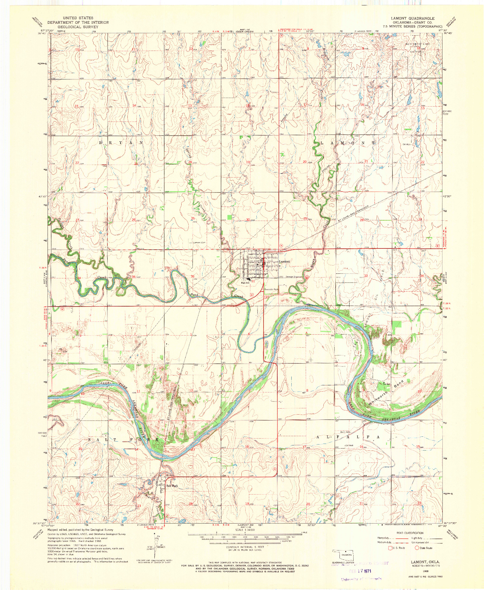 USGS 1:24000-SCALE QUADRANGLE FOR LAMONT, OK 1968