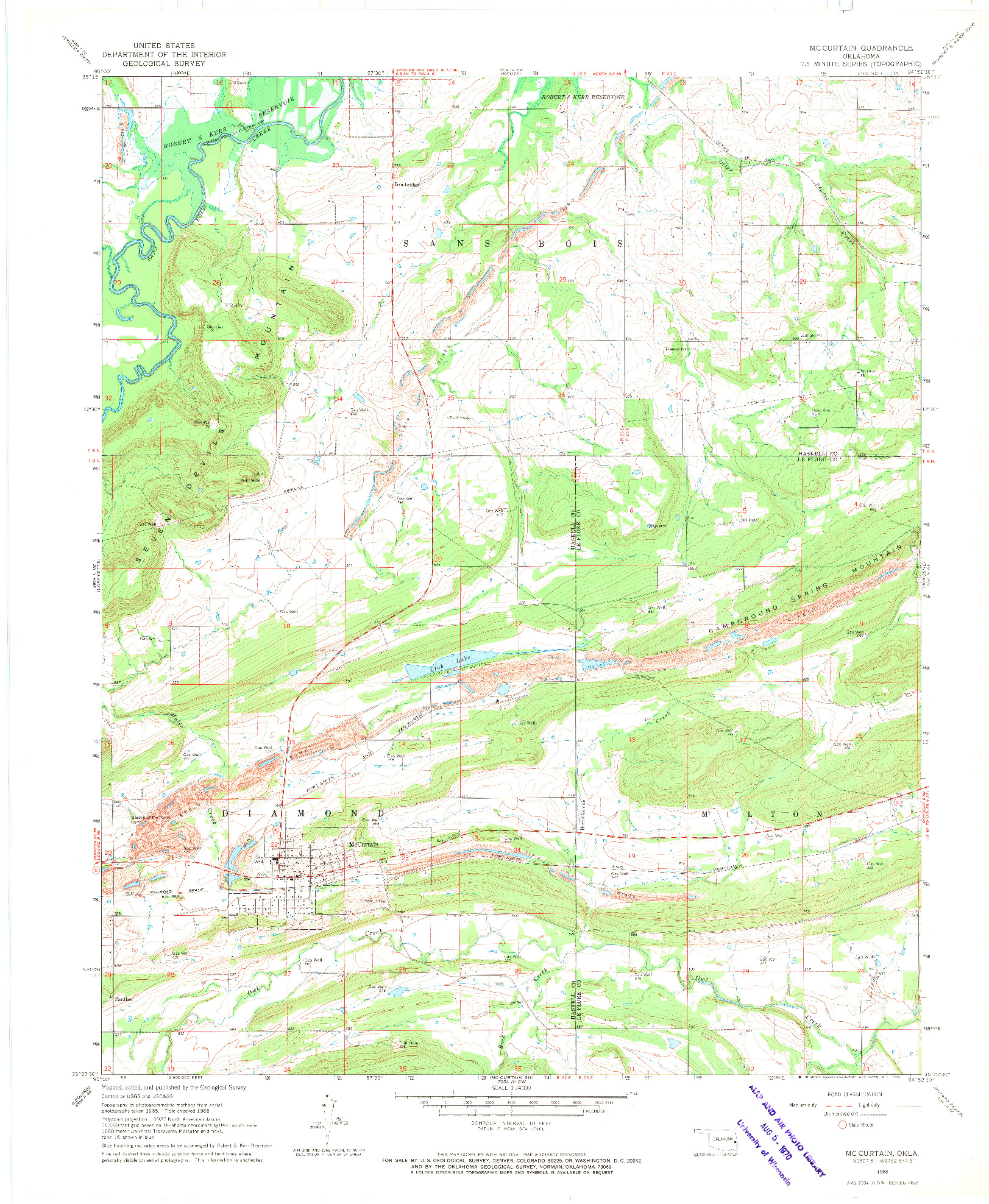 USGS 1:24000-SCALE QUADRANGLE FOR MC CURTAIN, OK 1968
