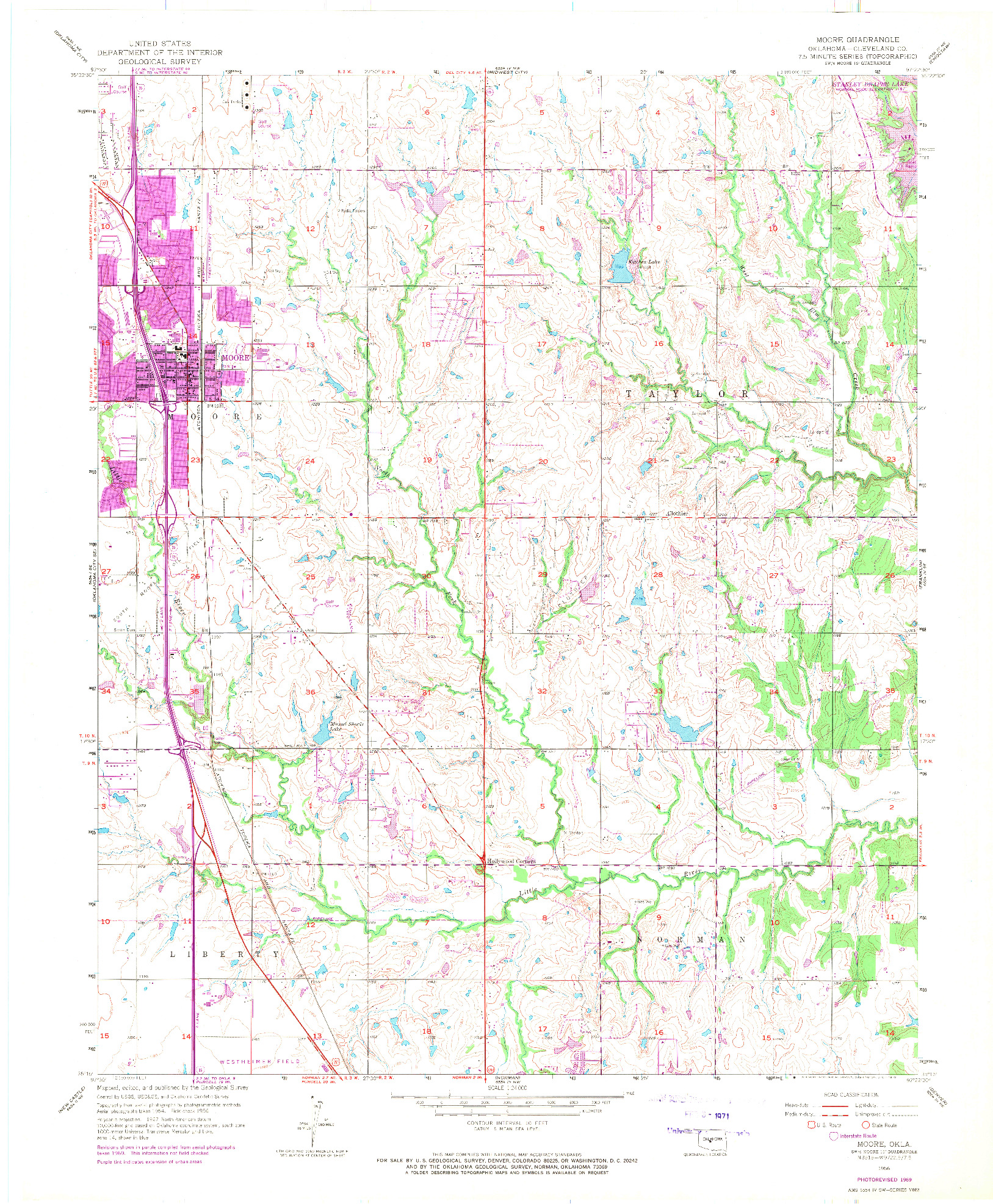 USGS 1:24000-SCALE QUADRANGLE FOR MOORE, OK 1956