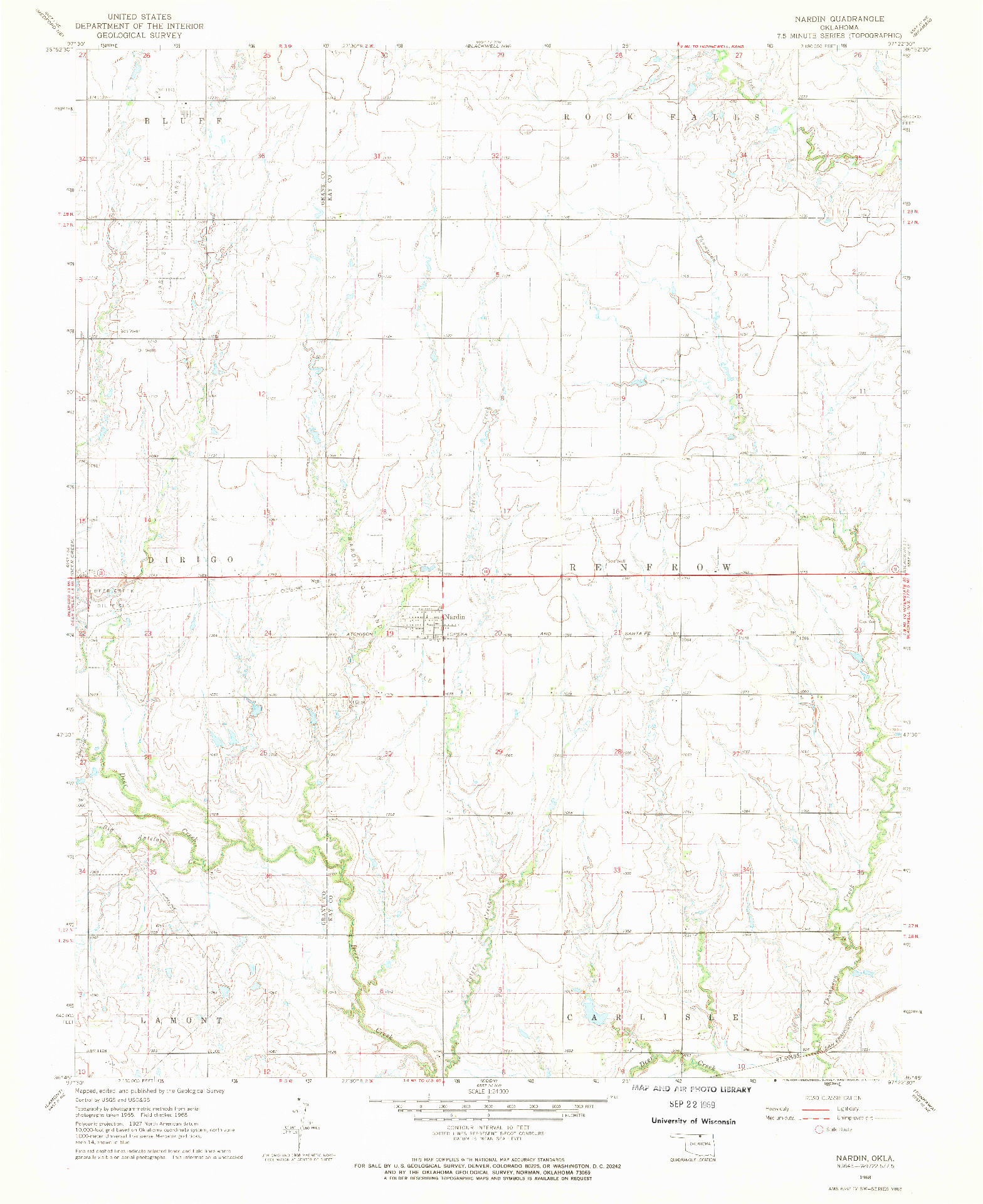 USGS 1:24000-SCALE QUADRANGLE FOR NARDIN, OK 1968