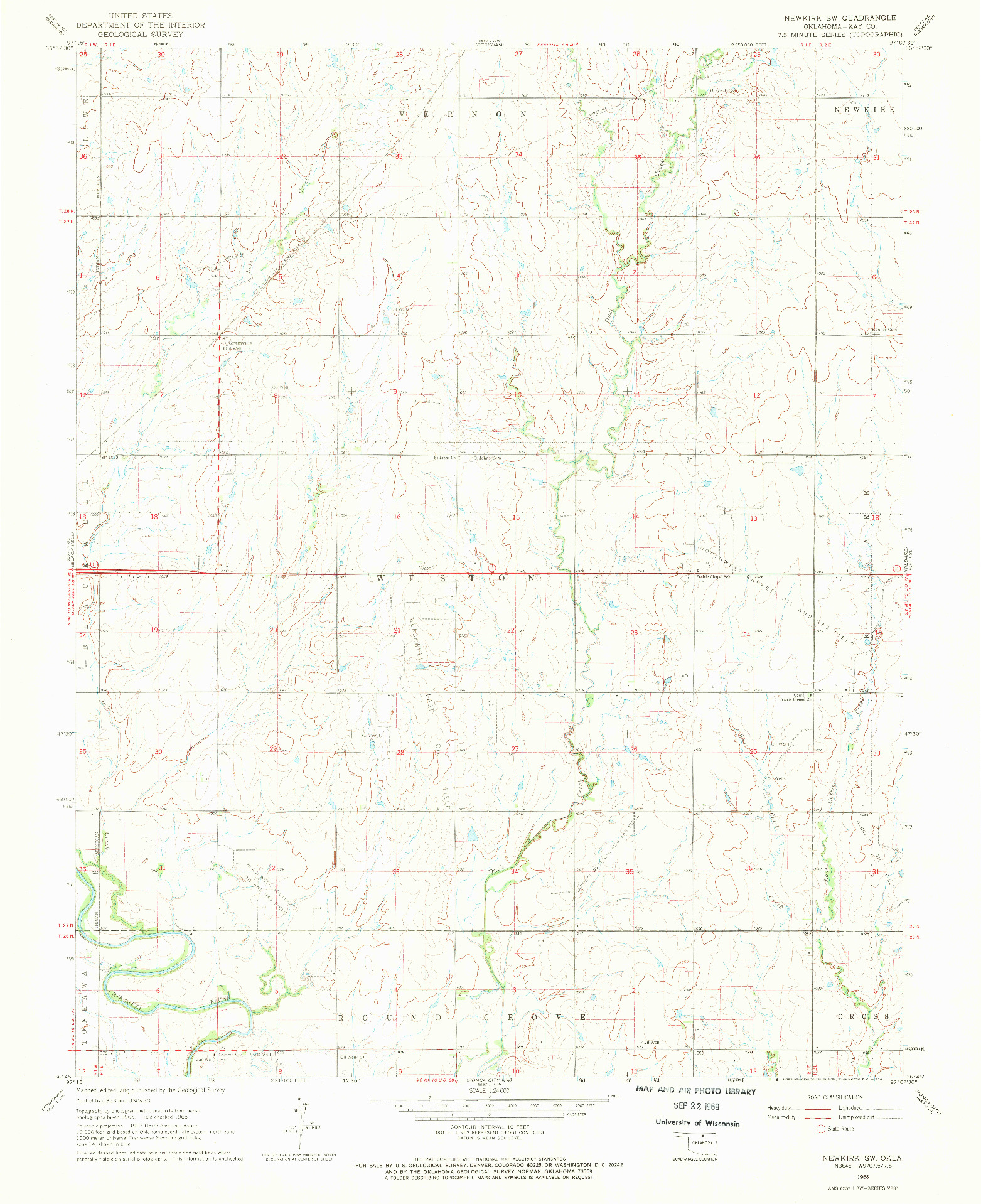 USGS 1:24000-SCALE QUADRANGLE FOR NEWKIRK SW, OK 1968