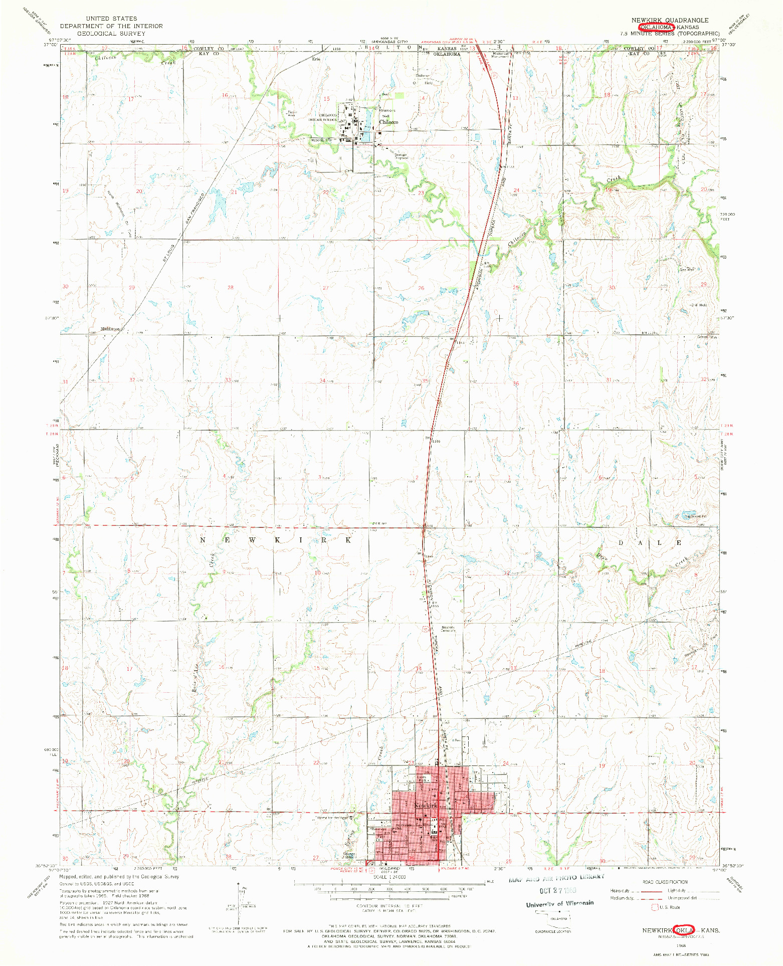 USGS 1:24000-SCALE QUADRANGLE FOR NEWKIRK, OK 1968