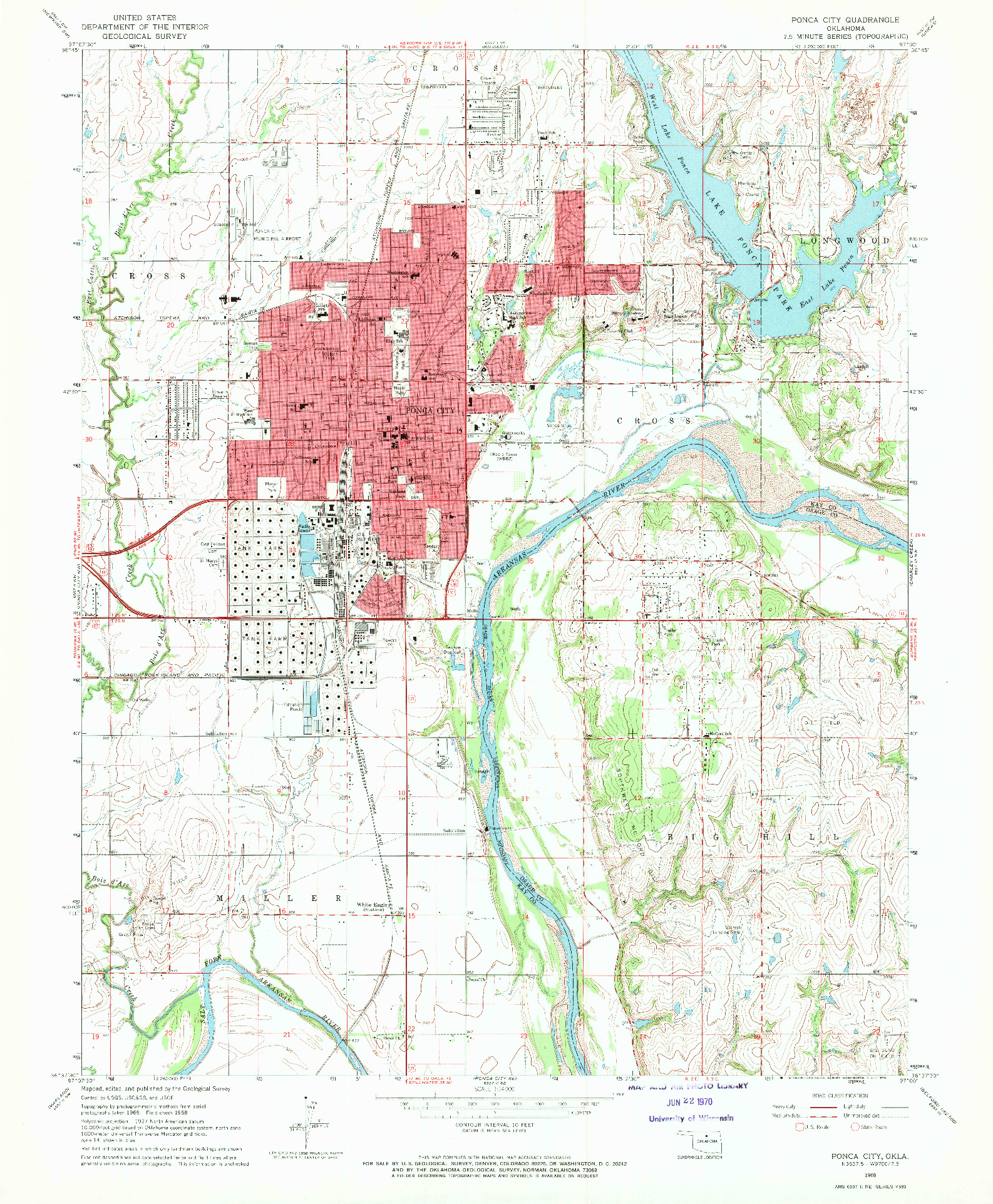 USGS 1:24000-SCALE QUADRANGLE FOR PONCA CITY, OK 1968