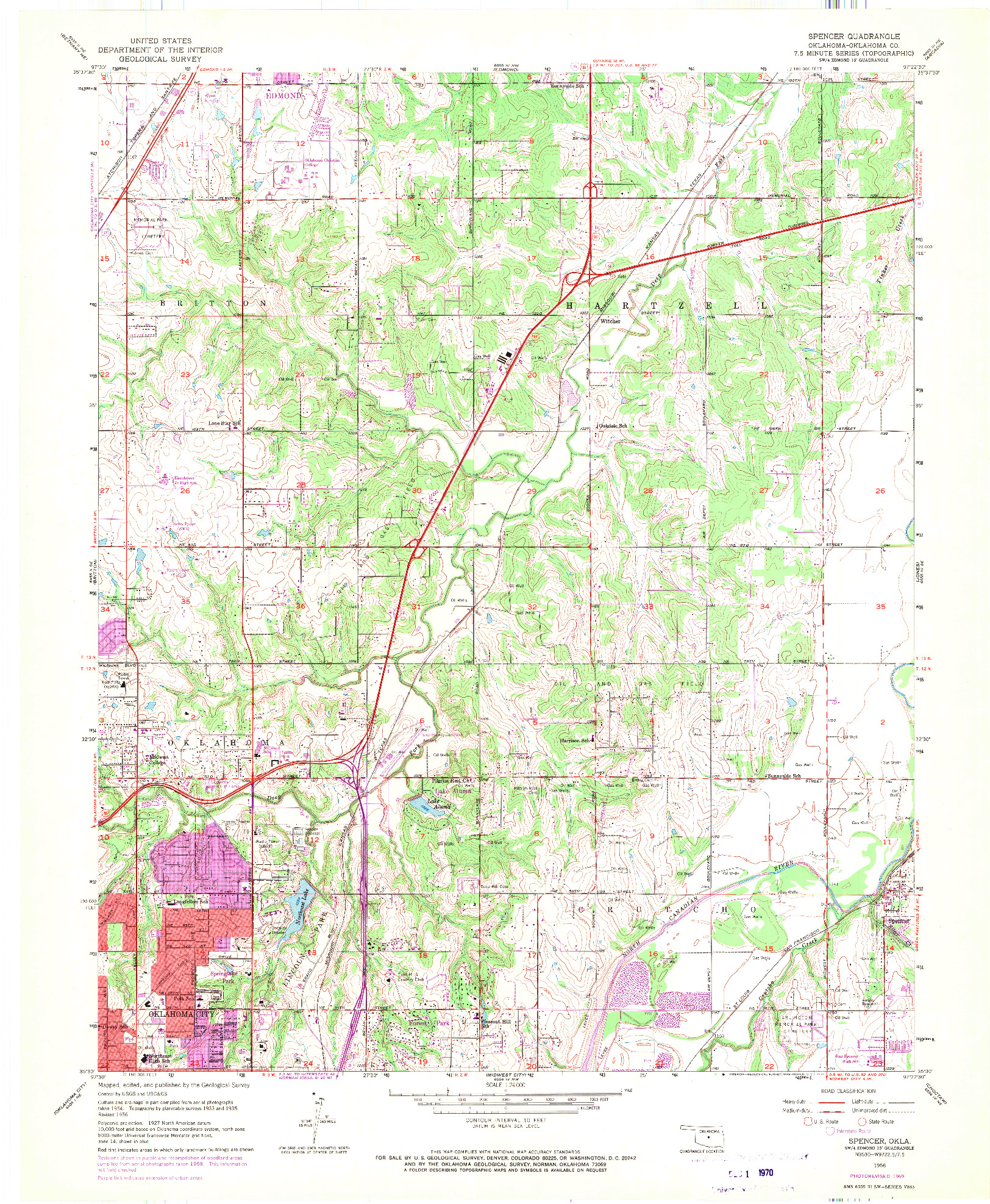 USGS 1:24000-SCALE QUADRANGLE FOR SPENCER, OK 1956