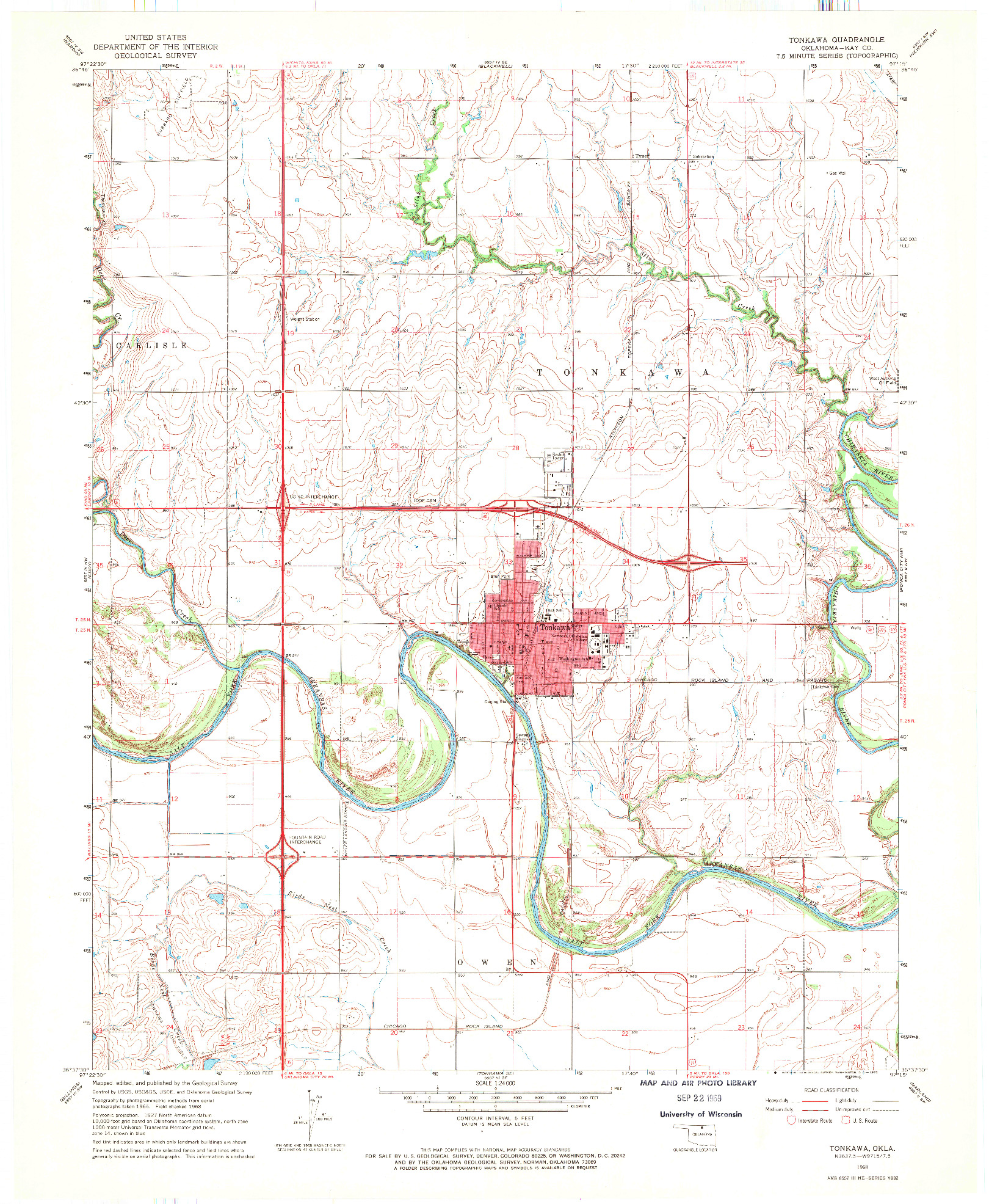 USGS 1:24000-SCALE QUADRANGLE FOR TONKAWA, OK 1968