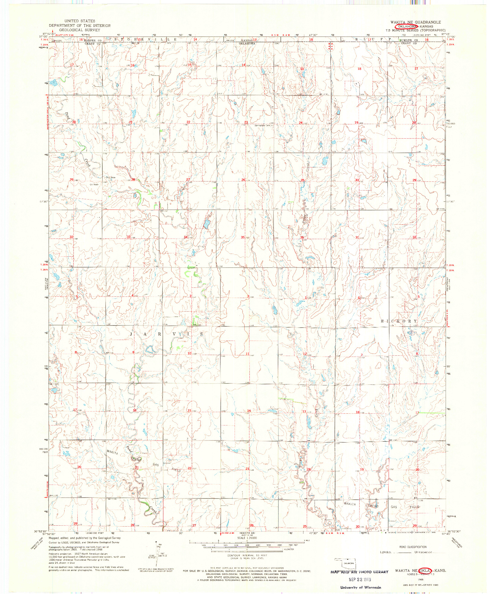 USGS 1:24000-SCALE QUADRANGLE FOR WAKITA NE, OK 1968