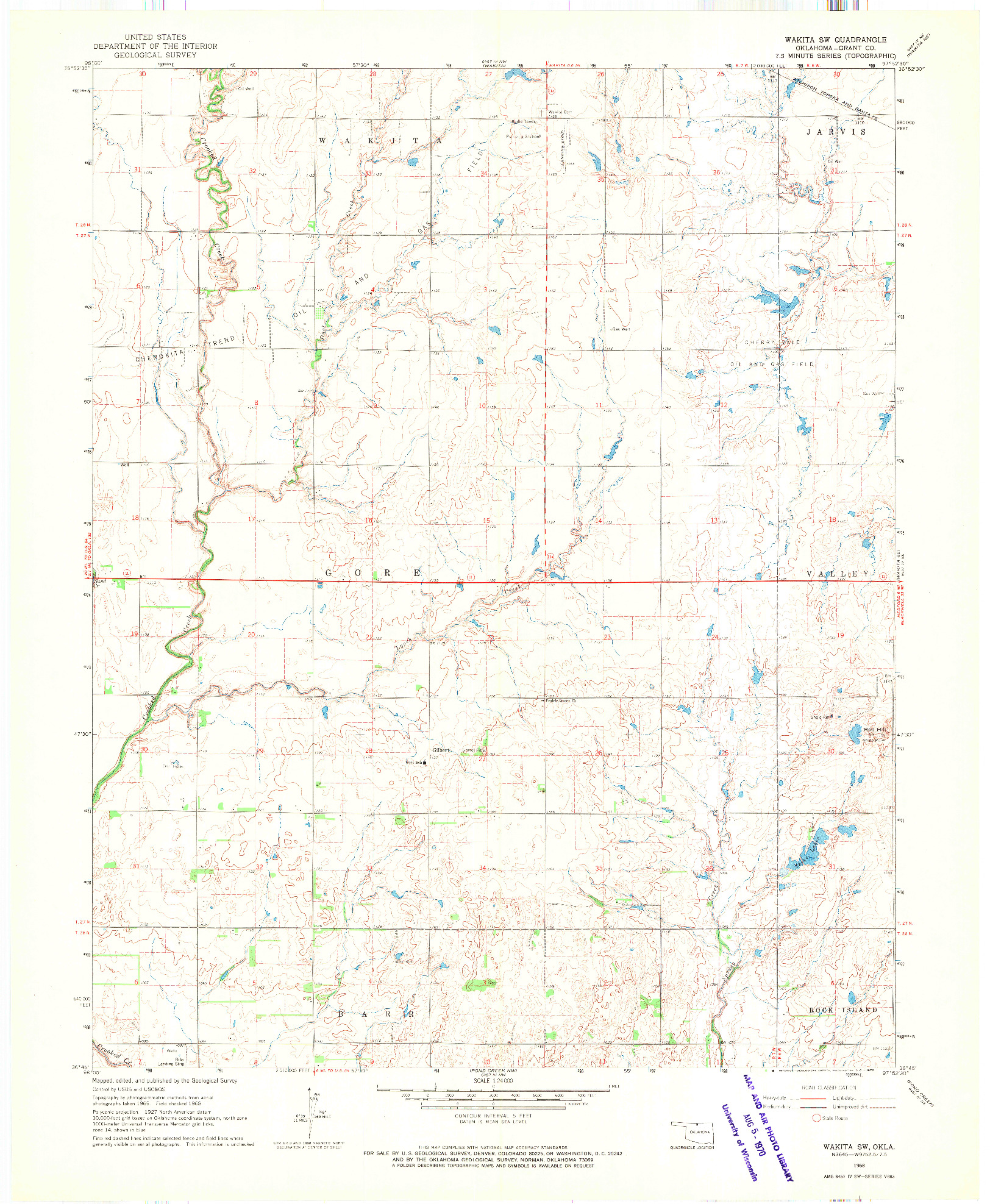 USGS 1:24000-SCALE QUADRANGLE FOR WAKITA SW, OK 1968