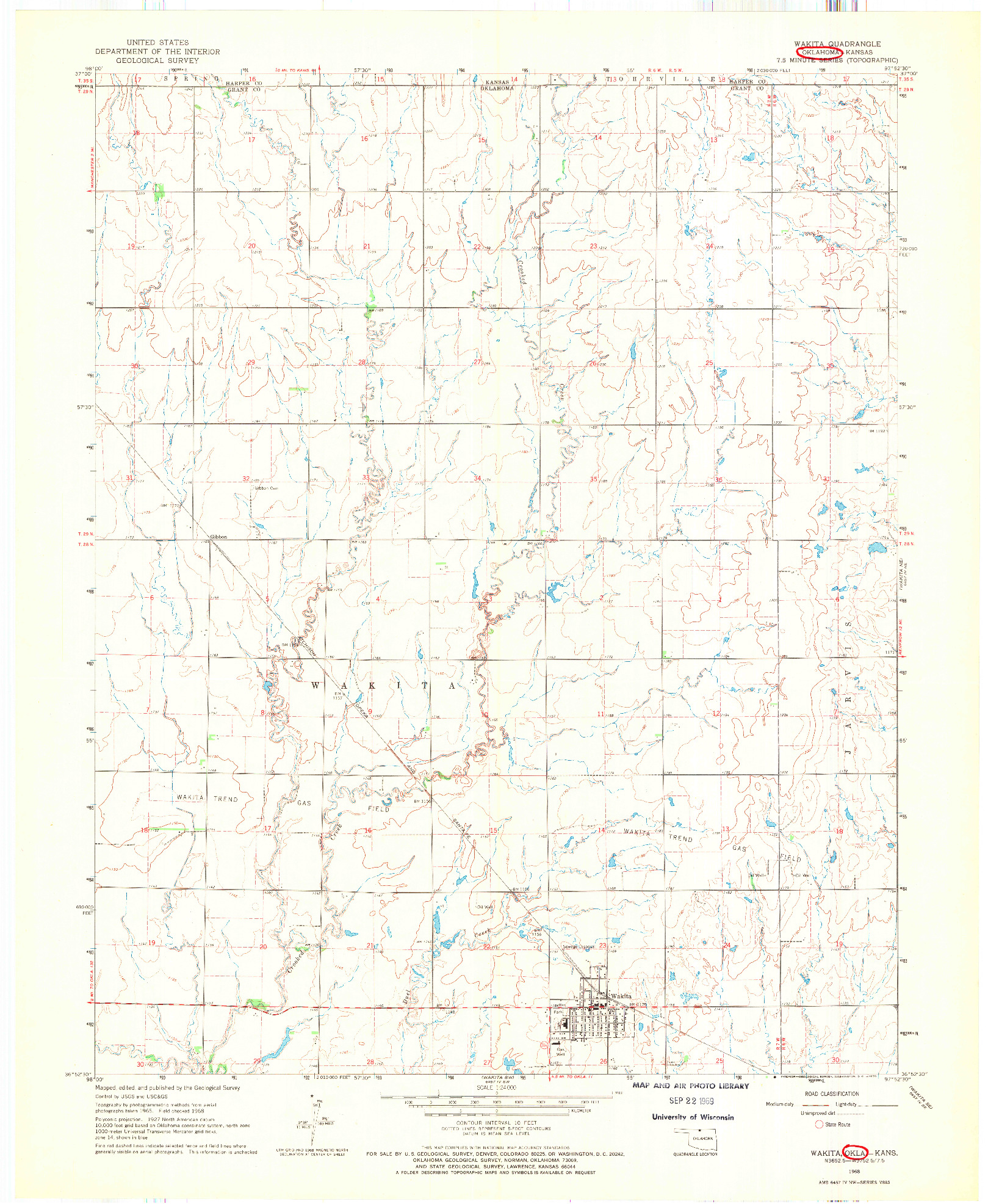 USGS 1:24000-SCALE QUADRANGLE FOR WAKITA, OK 1968