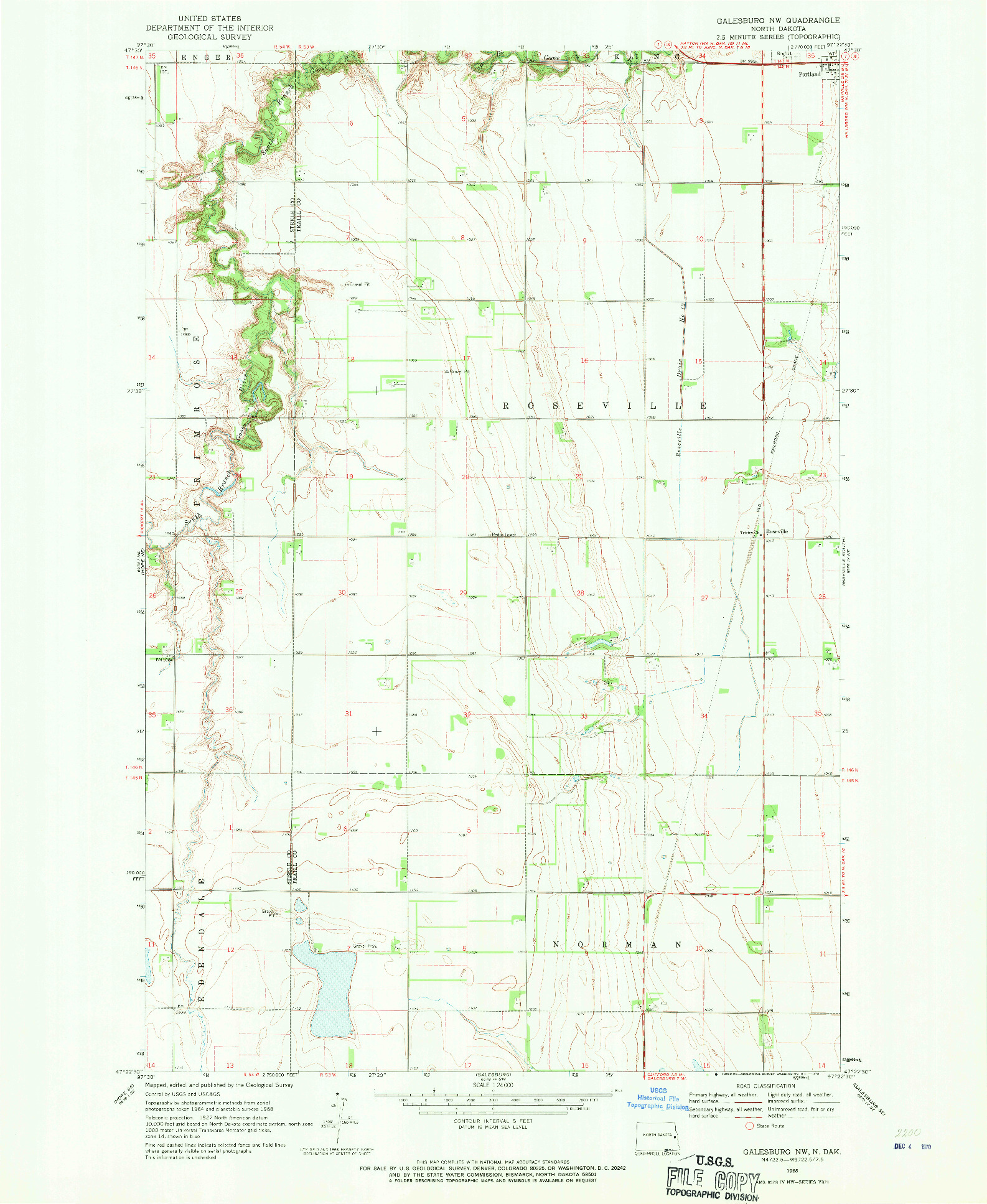 USGS 1:24000-SCALE QUADRANGLE FOR GALESBURG, ND 1968