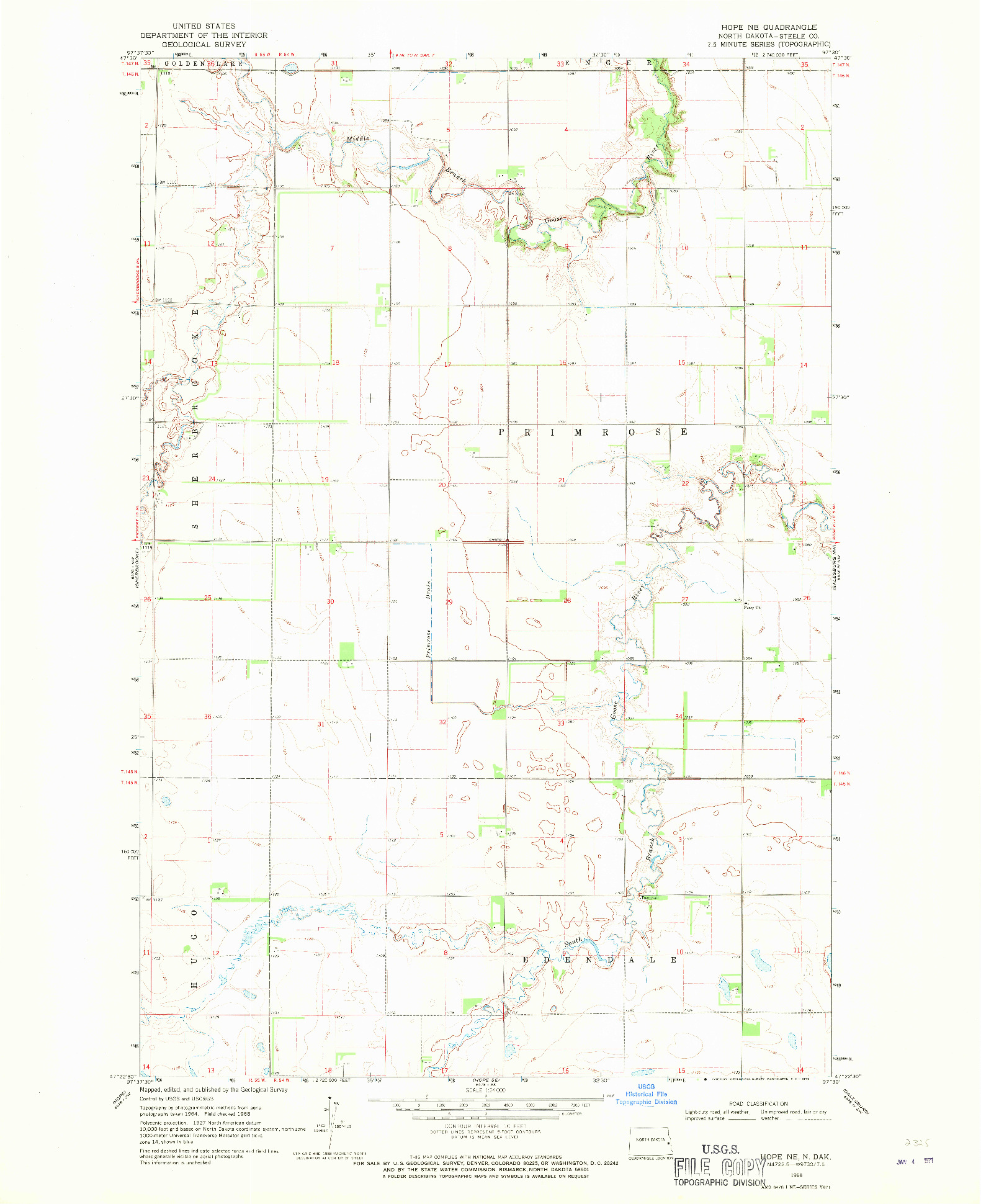 USGS 1:24000-SCALE QUADRANGLE FOR HOPE NE, ND 1968