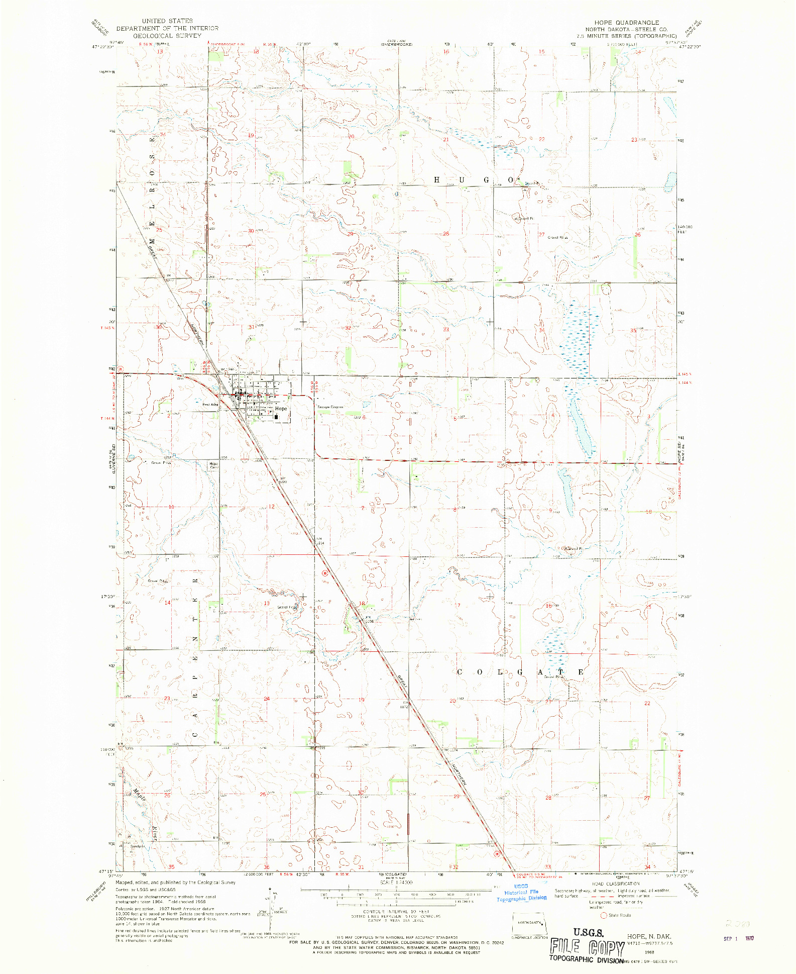 USGS 1:24000-SCALE QUADRANGLE FOR HOPE, ND 1968