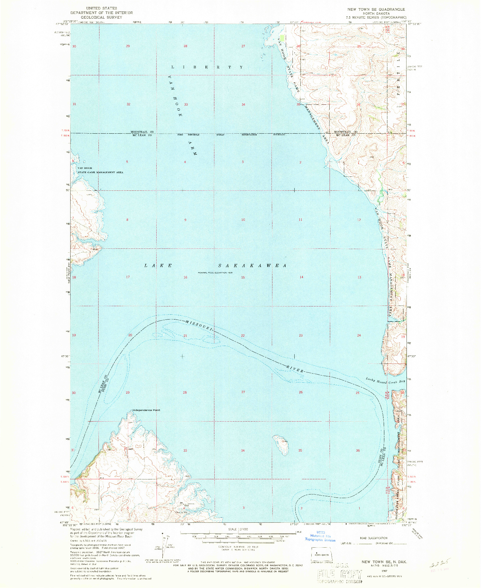 USGS 1:24000-SCALE QUADRANGLE FOR NEW TOWN SE, ND 1967