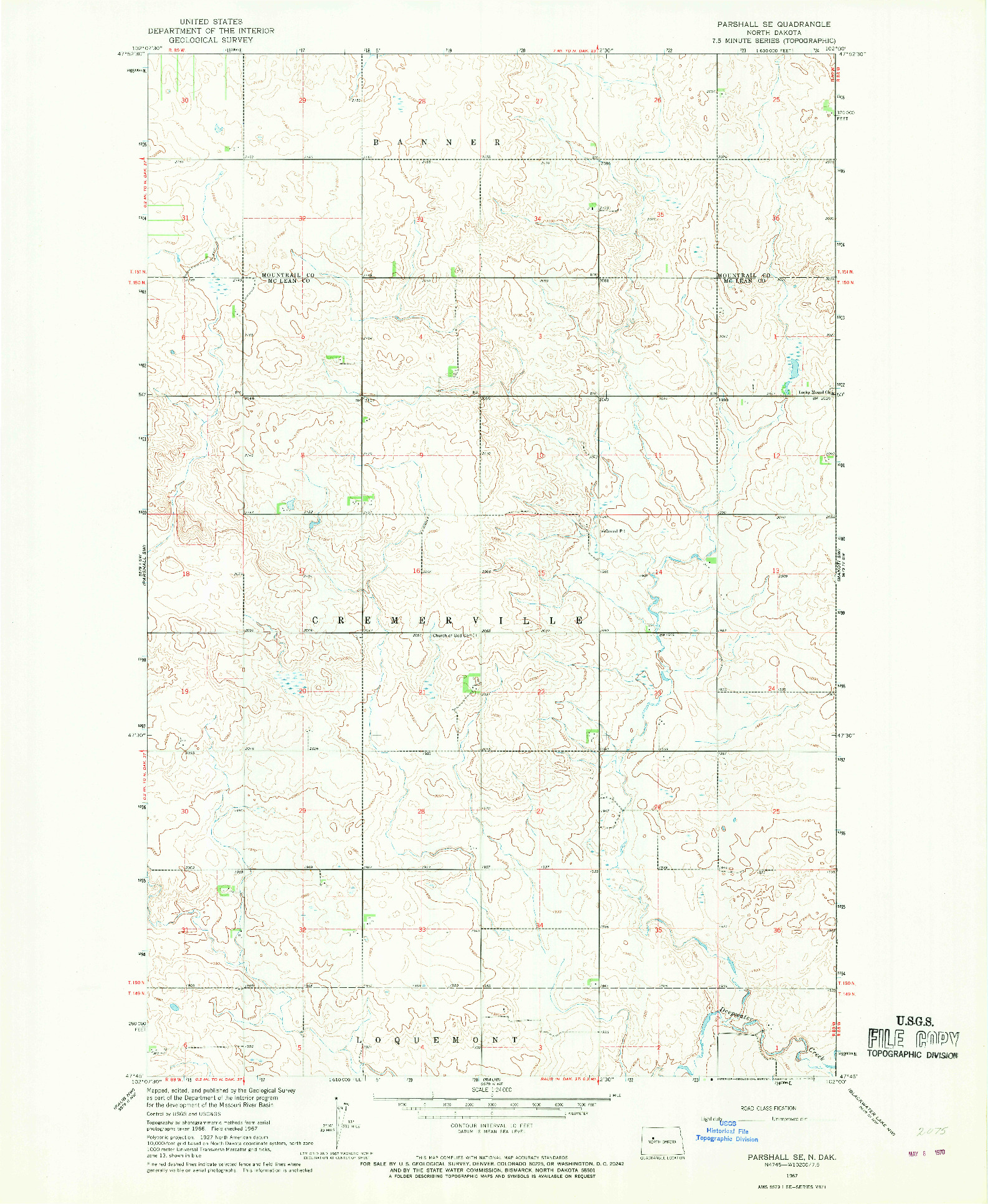 USGS 1:24000-SCALE QUADRANGLE FOR PARSHALL SE, ND 1967