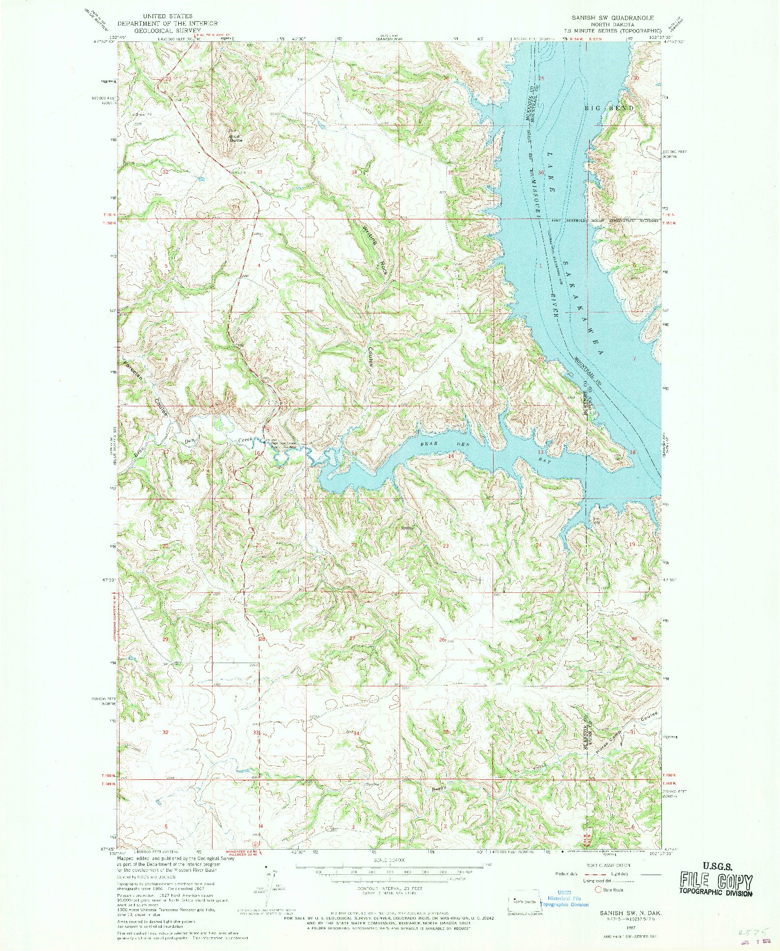 USGS 1:24000-SCALE QUADRANGLE FOR SANISH SW, ND 1967