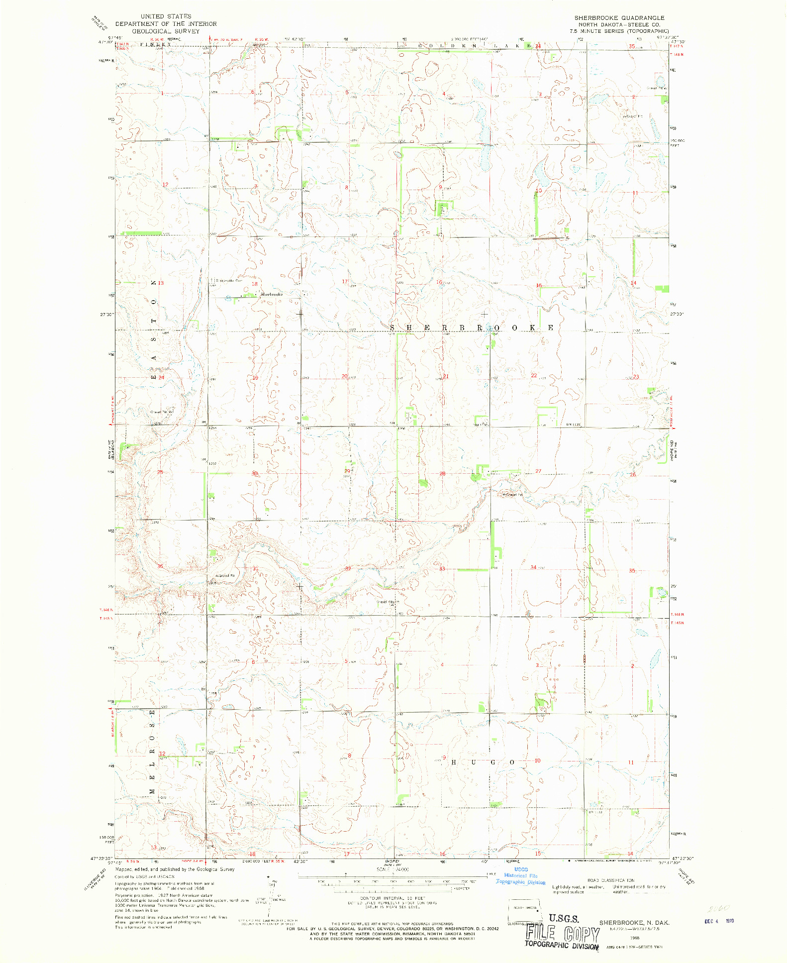 USGS 1:24000-SCALE QUADRANGLE FOR SHERBROOKE, ND 1968