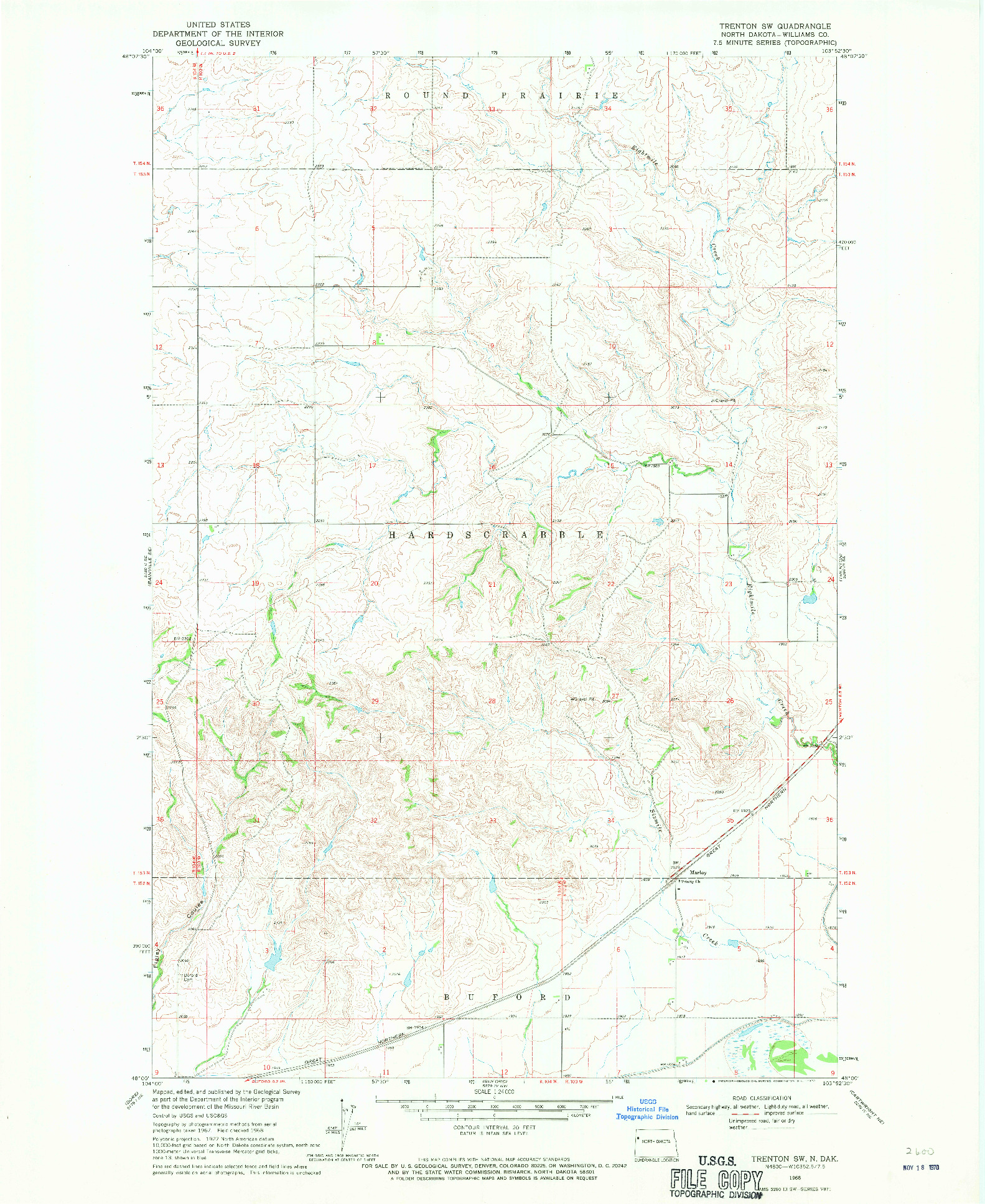 USGS 1:24000-SCALE QUADRANGLE FOR TRENTON SW, ND 1968