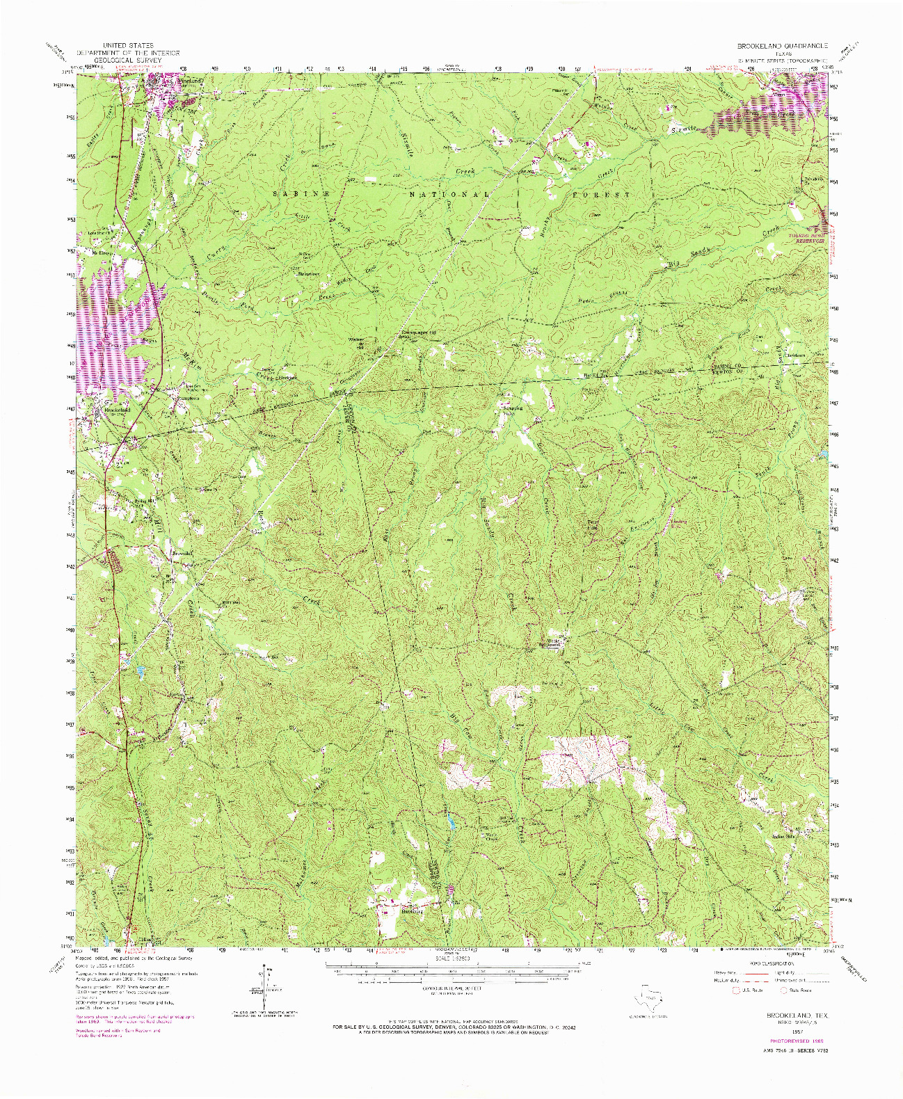 USGS 1:62500-SCALE QUADRANGLE FOR BROOKELAND, TX 1969