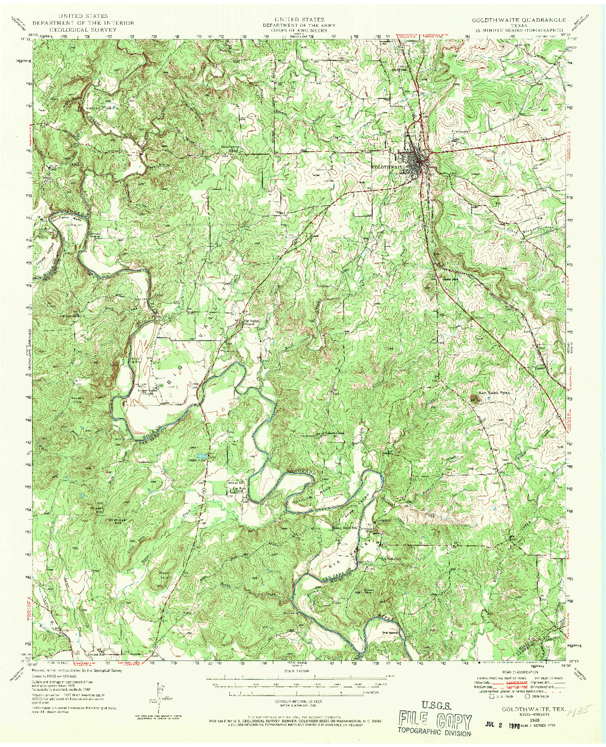 USGS 1:62500-SCALE QUADRANGLE FOR GOLDTHWAITE, TX 1948