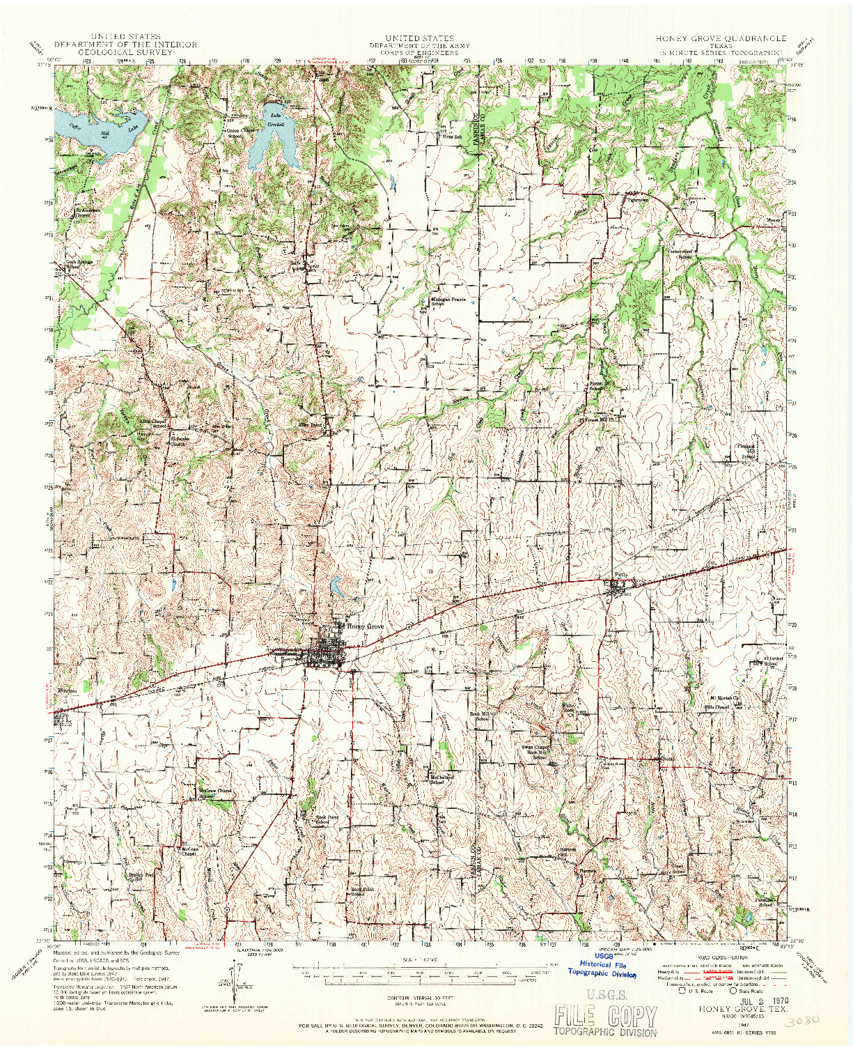 USGS 1:62500-SCALE QUADRANGLE FOR HONEY GROVE, TX 1947