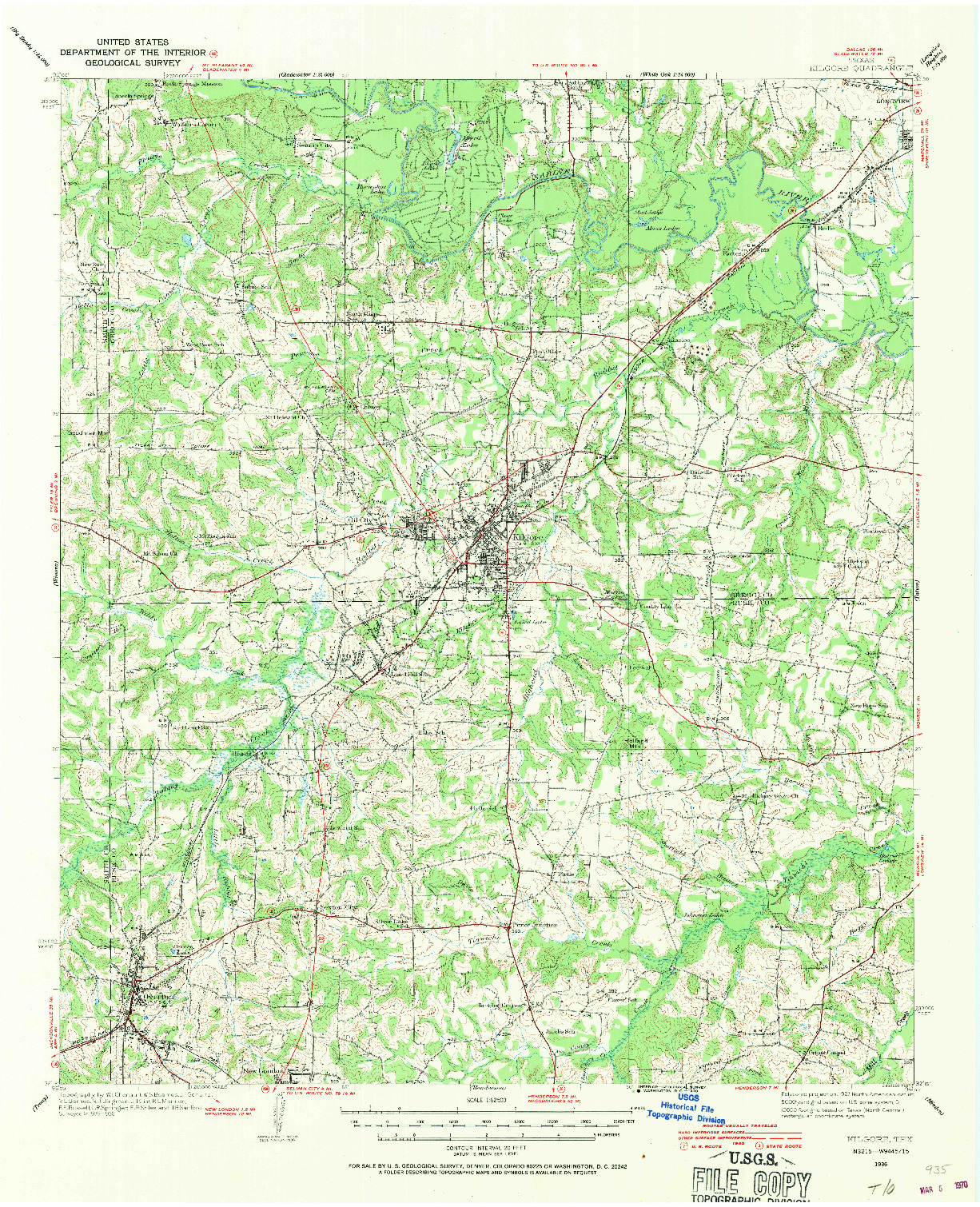 USGS 1:62500-SCALE QUADRANGLE FOR KILGORE, TX 1936