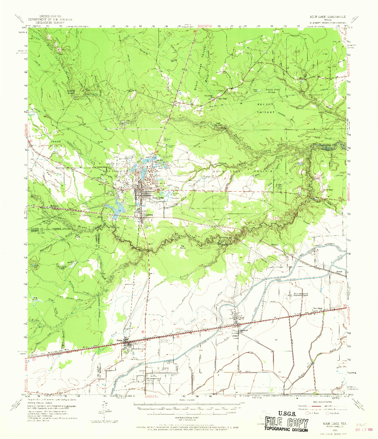 USGS 1:62500-SCALE QUADRANGLE FOR SOUR LAKE, TX 1955