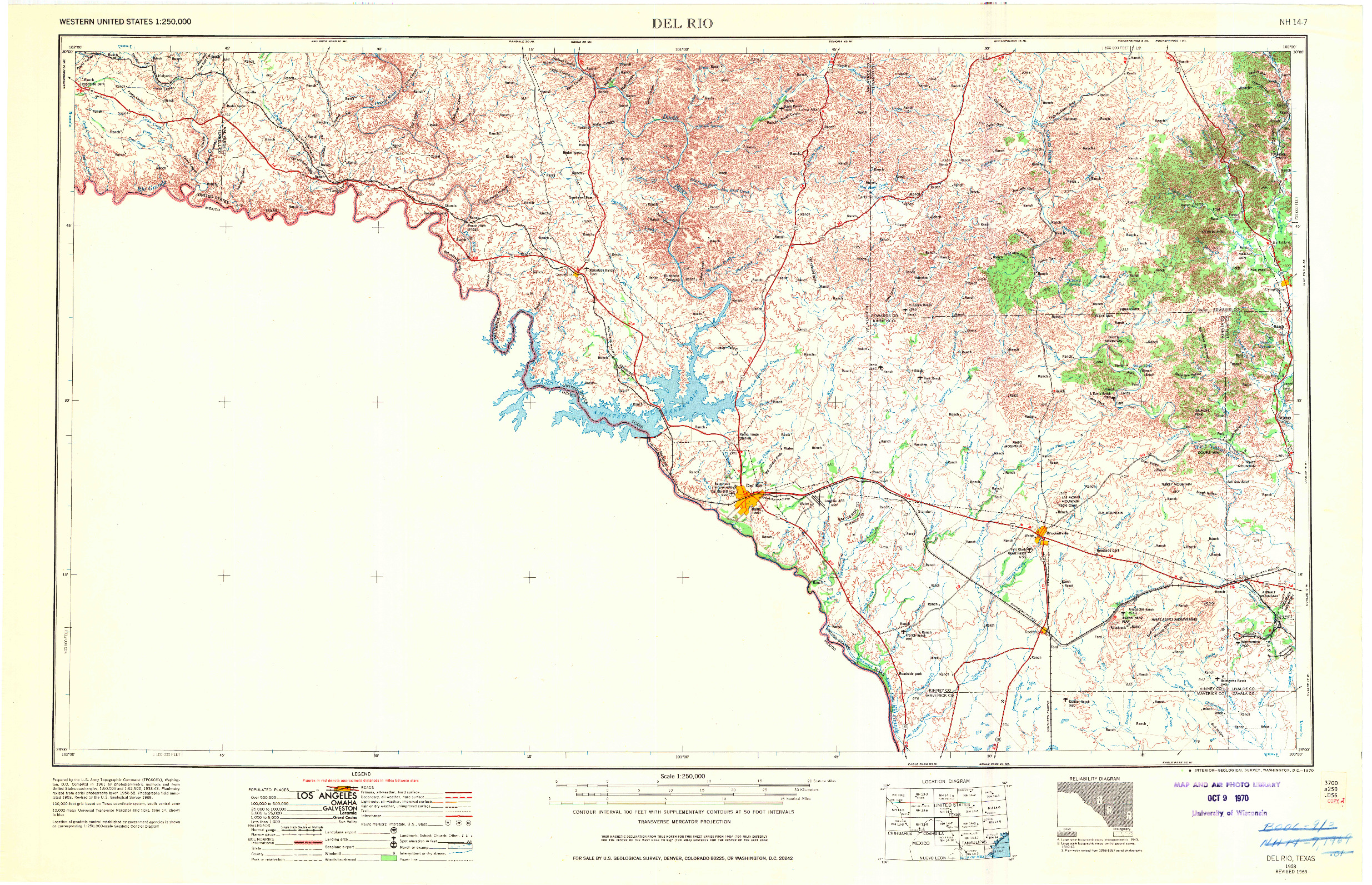 USGS 1:250000-SCALE QUADRANGLE FOR DEL RIO, TX 1958