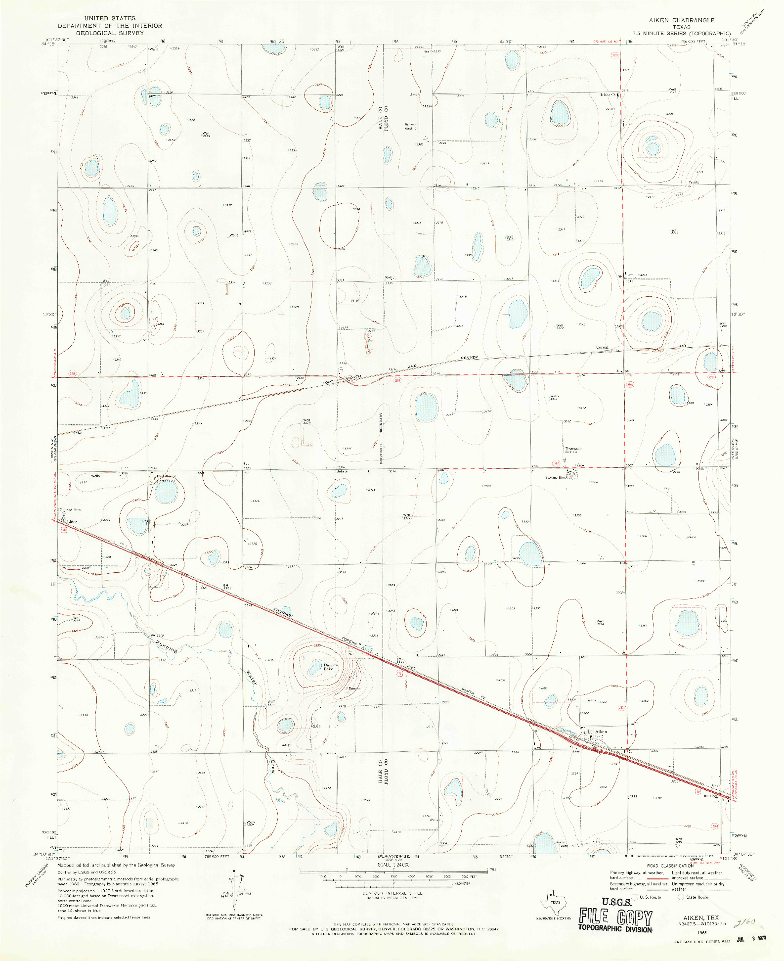 USGS 1:24000-SCALE QUADRANGLE FOR AIKEN, TX 1968