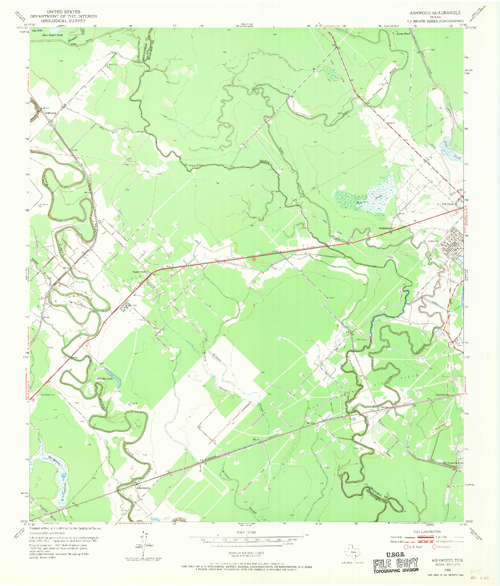 USGS 1:24000-SCALE QUADRANGLE FOR ASHWOOD, TX 1952