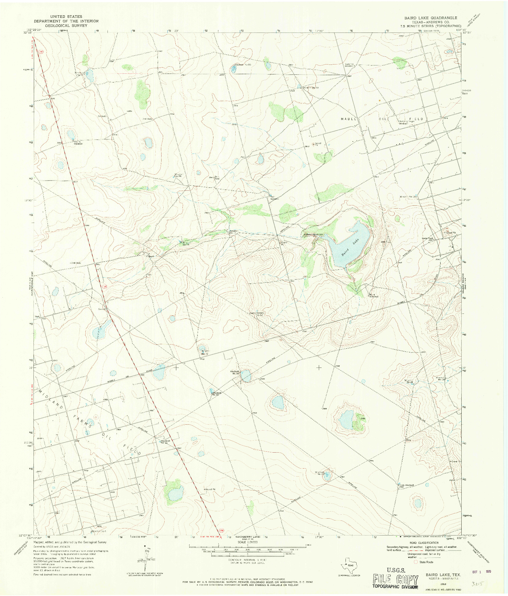 USGS 1:24000-SCALE QUADRANGLE FOR BAIRD LAKE, TX 1968