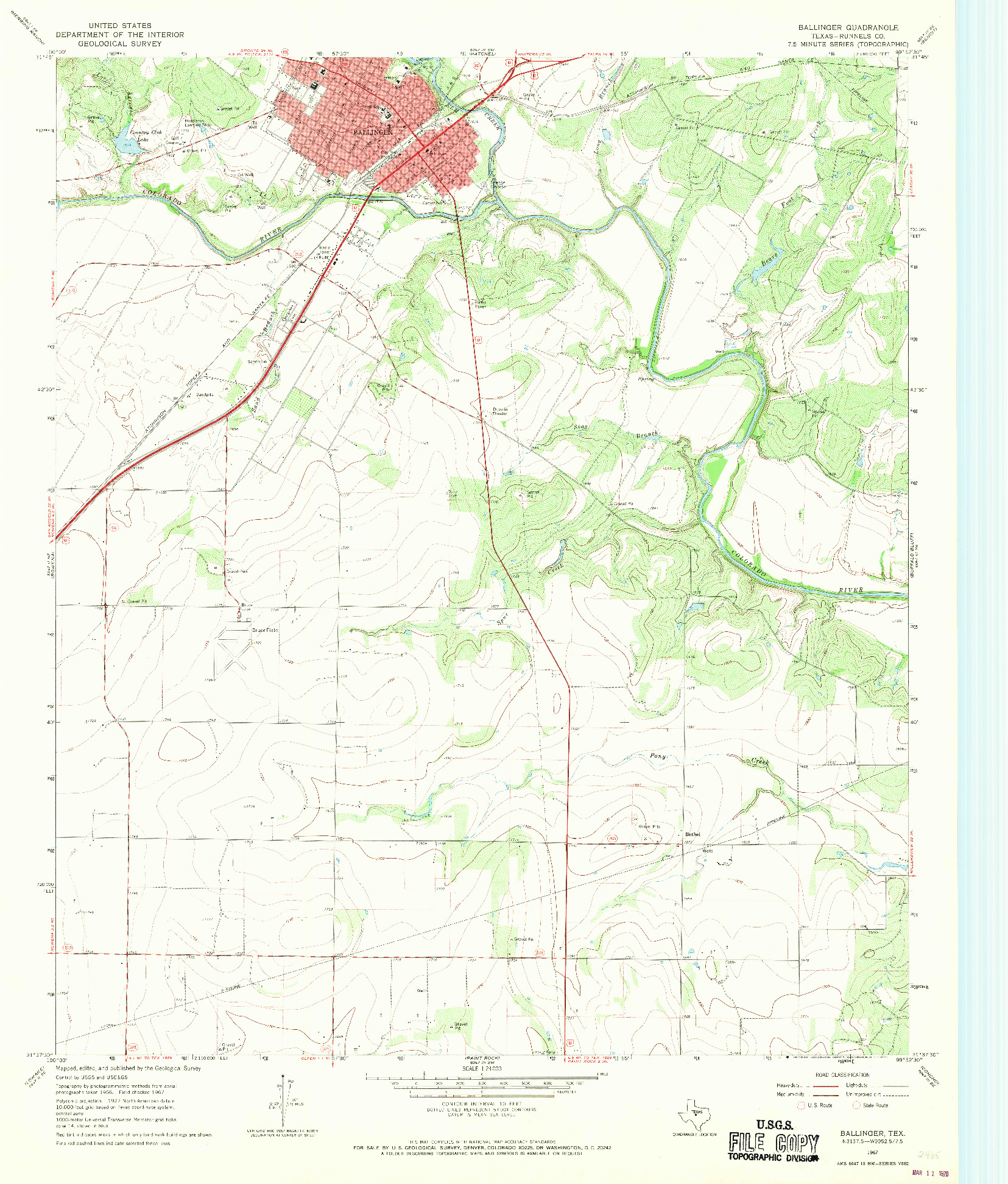 USGS 1:24000-SCALE QUADRANGLE FOR BALLINGER, TX 1967