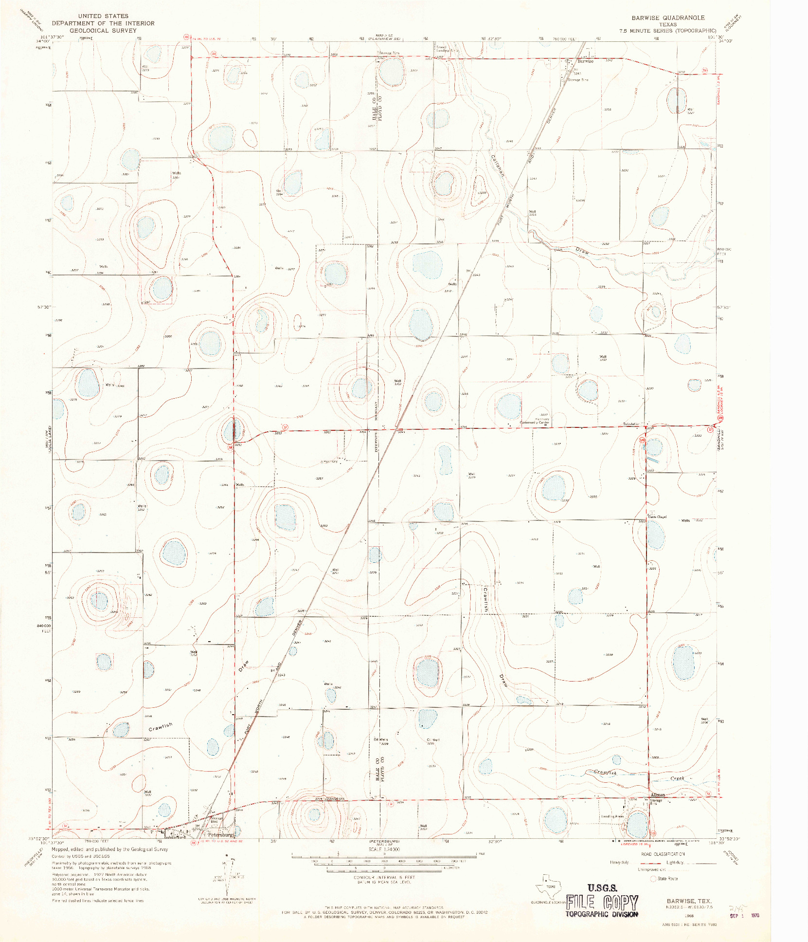 USGS 1:24000-SCALE QUADRANGLE FOR BARWISE, TX 1968