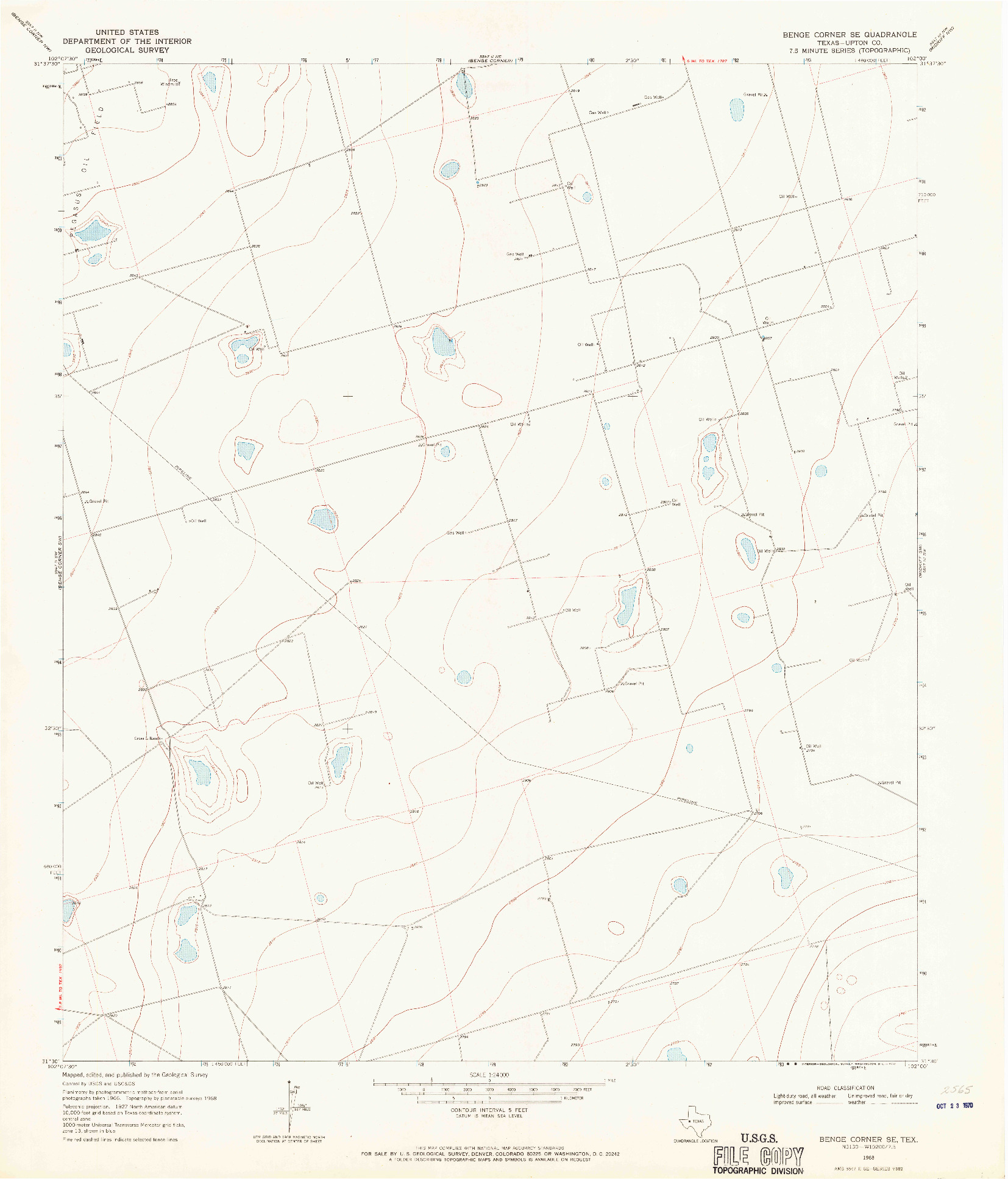 USGS 1:24000-SCALE QUADRANGLE FOR BENGE CORNER SE, TX 1968