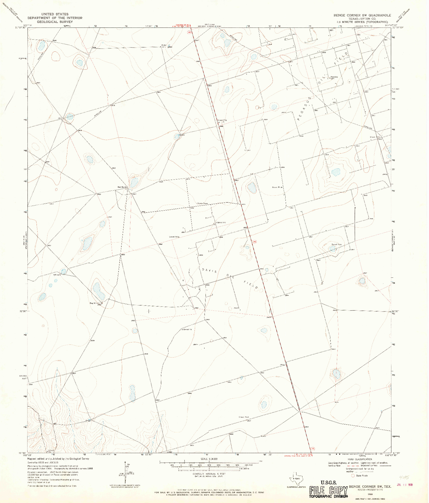 USGS 1:24000-SCALE QUADRANGLE FOR BENGE CORNER SW, TX 1968