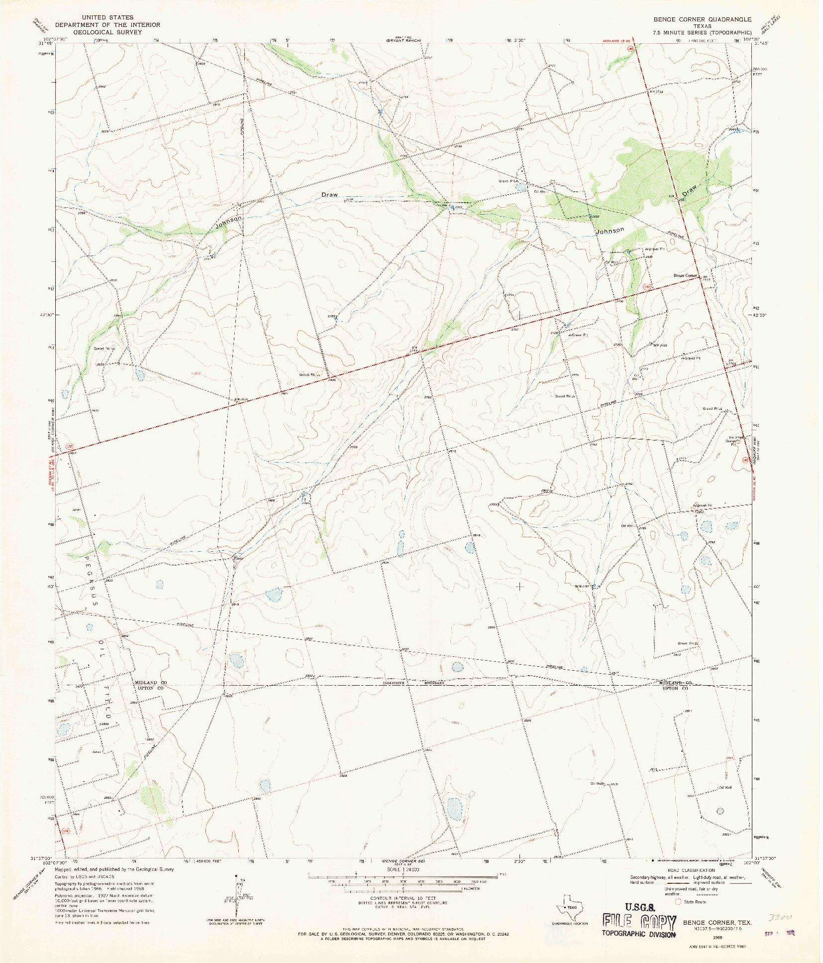 USGS 1:24000-SCALE QUADRANGLE FOR BENGE CORNER, TX 1968