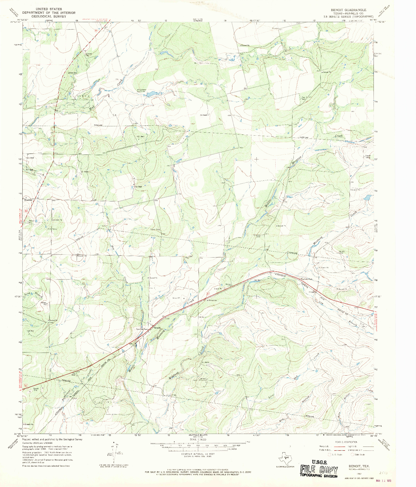 USGS 1:24000-SCALE QUADRANGLE FOR BENOIT, TX 1967
