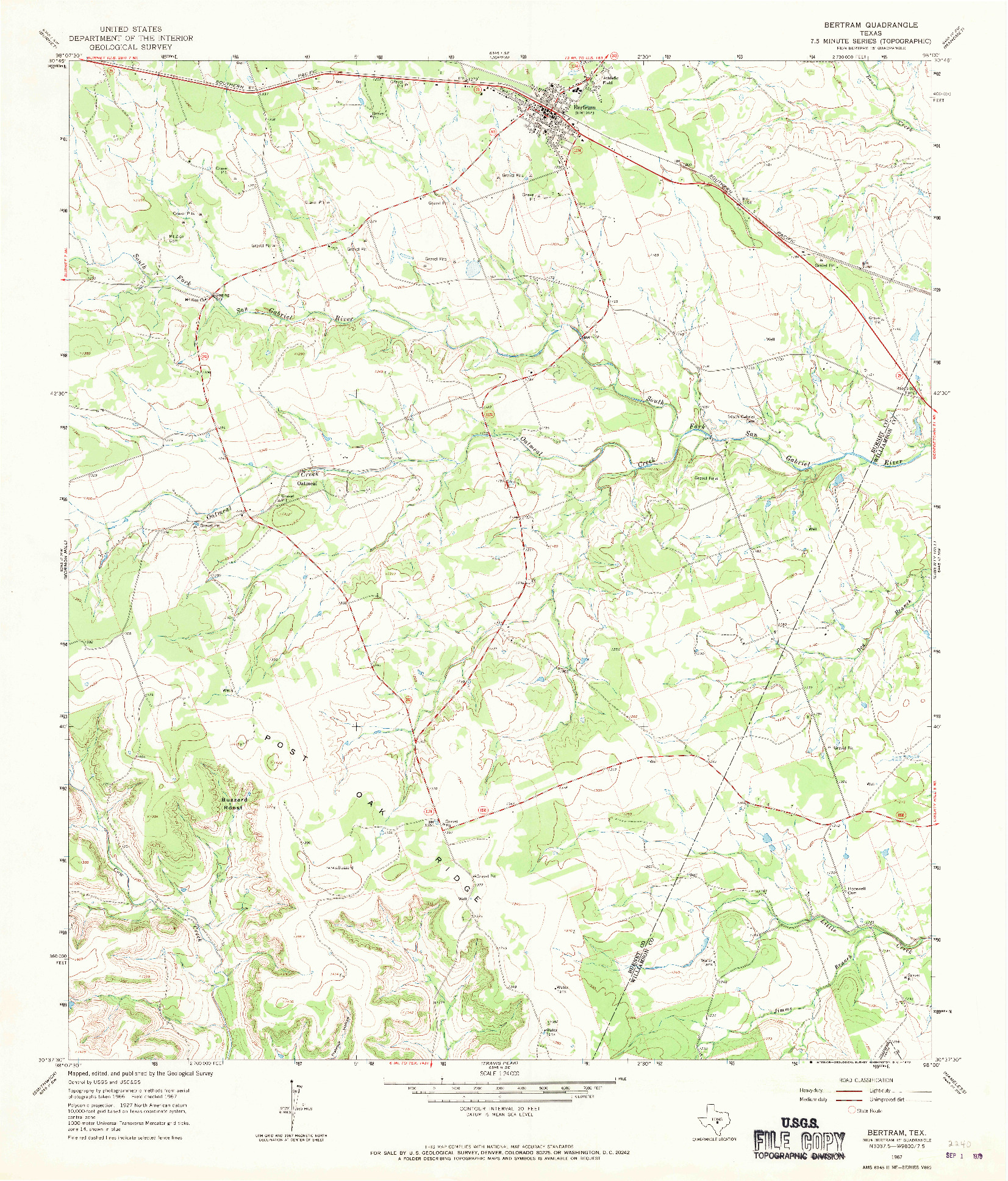 USGS 1:24000-SCALE QUADRANGLE FOR BERTRAM, TX 1967