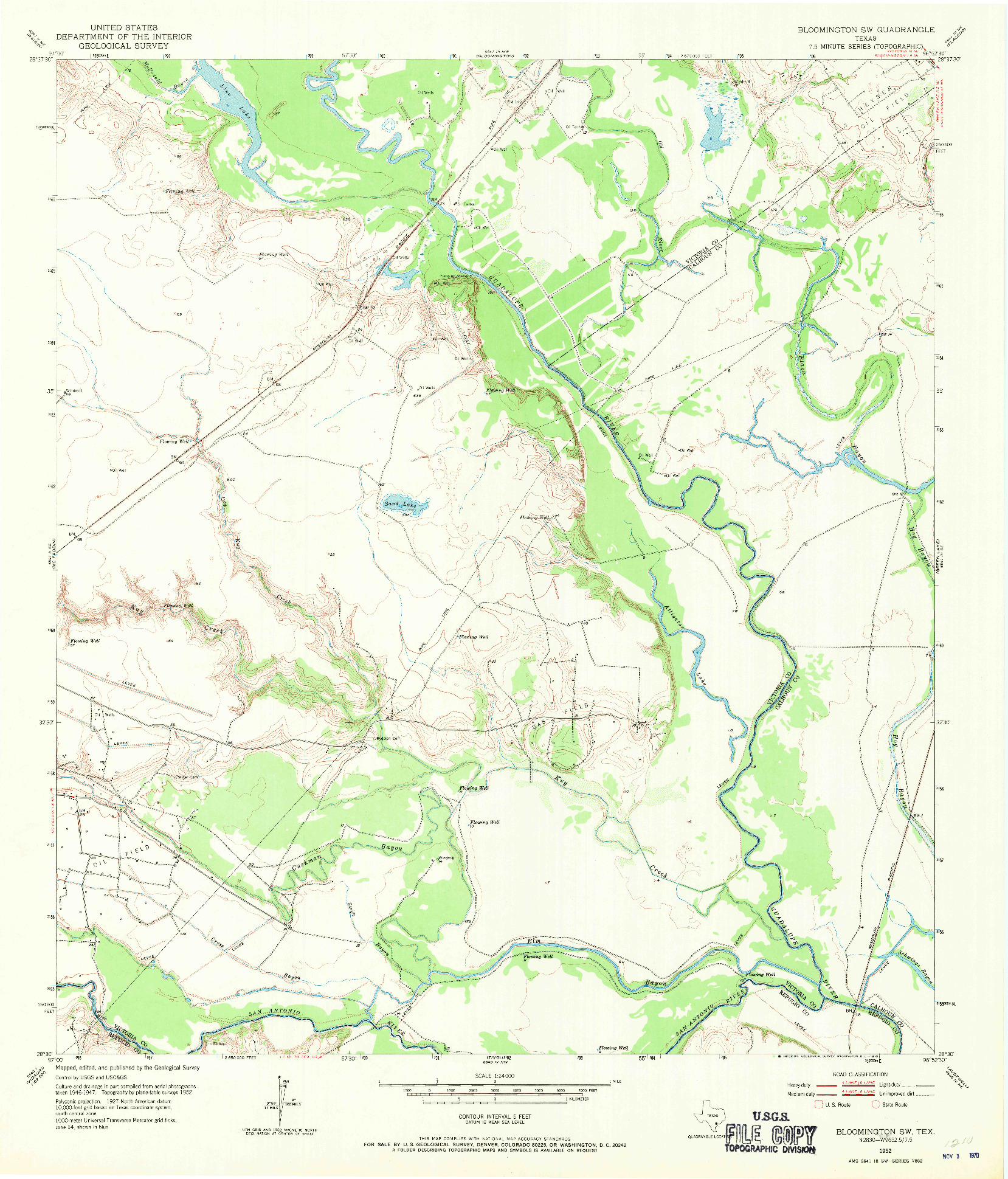 USGS 1:24000-SCALE QUADRANGLE FOR BLOOMINGTON SW, TX 1952