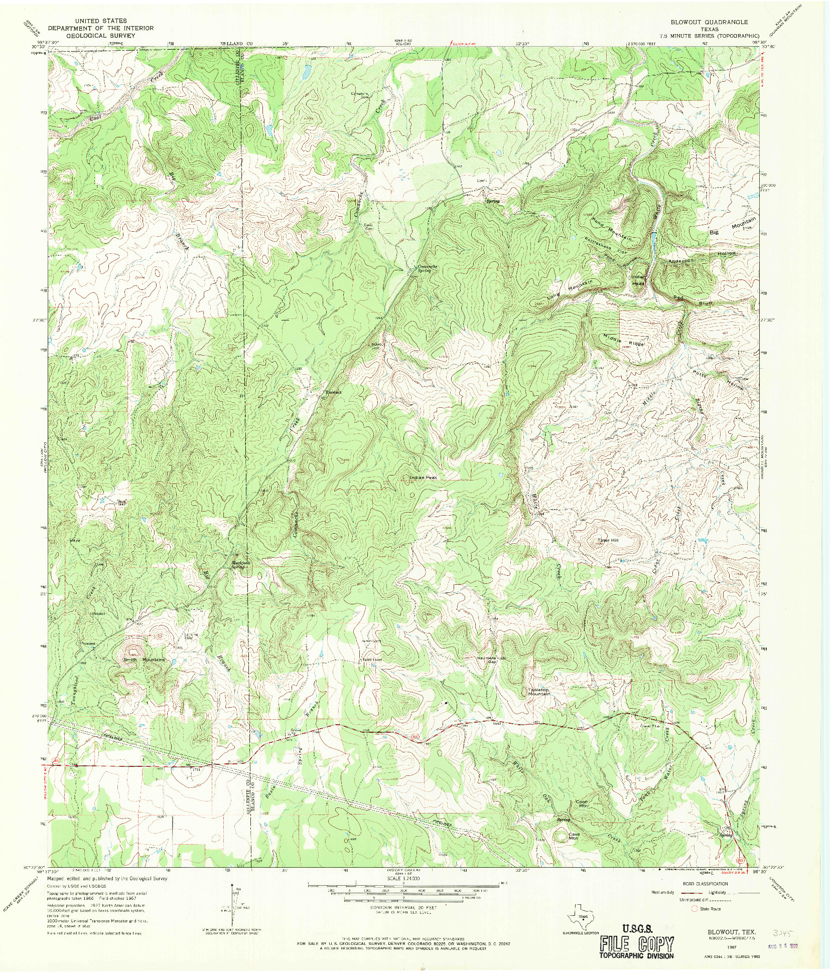 USGS 1:24000-SCALE QUADRANGLE FOR BLOWOUT, TX 1967