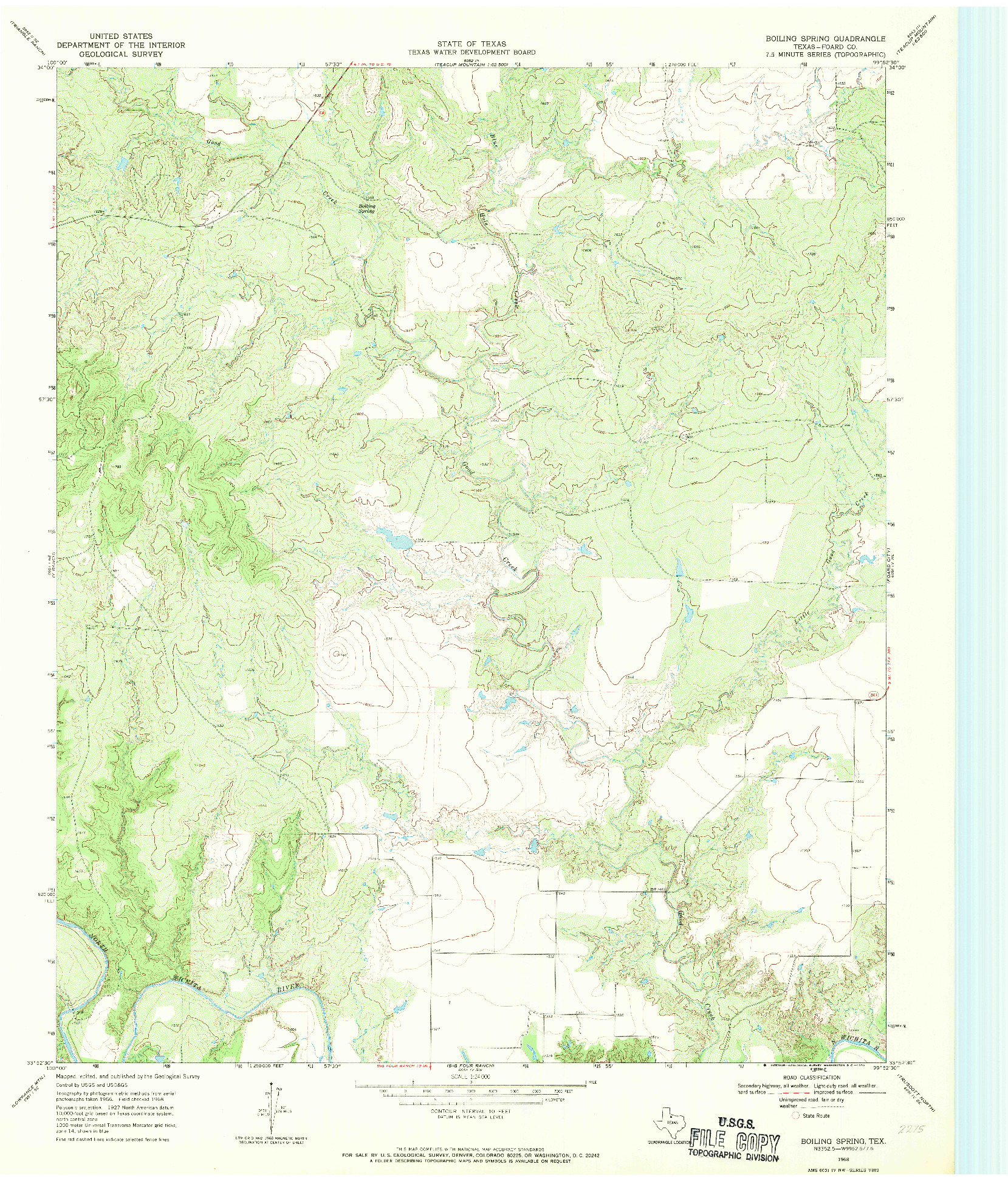 USGS 1:24000-SCALE QUADRANGLE FOR BOILING SPRING, TX 1968