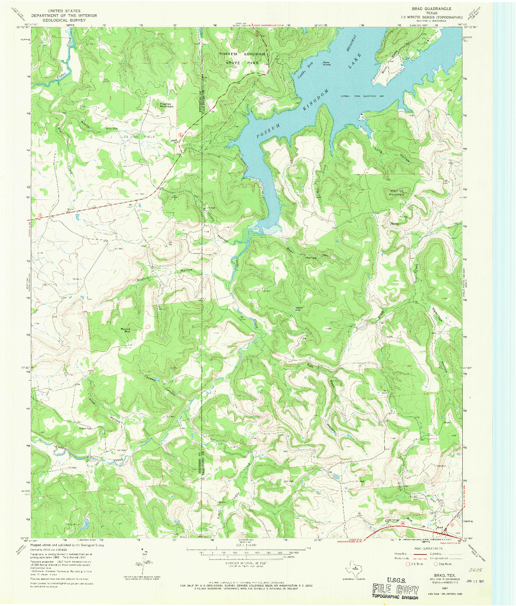 USGS 1:24000-SCALE QUADRANGLE FOR BRAD, TX 1967