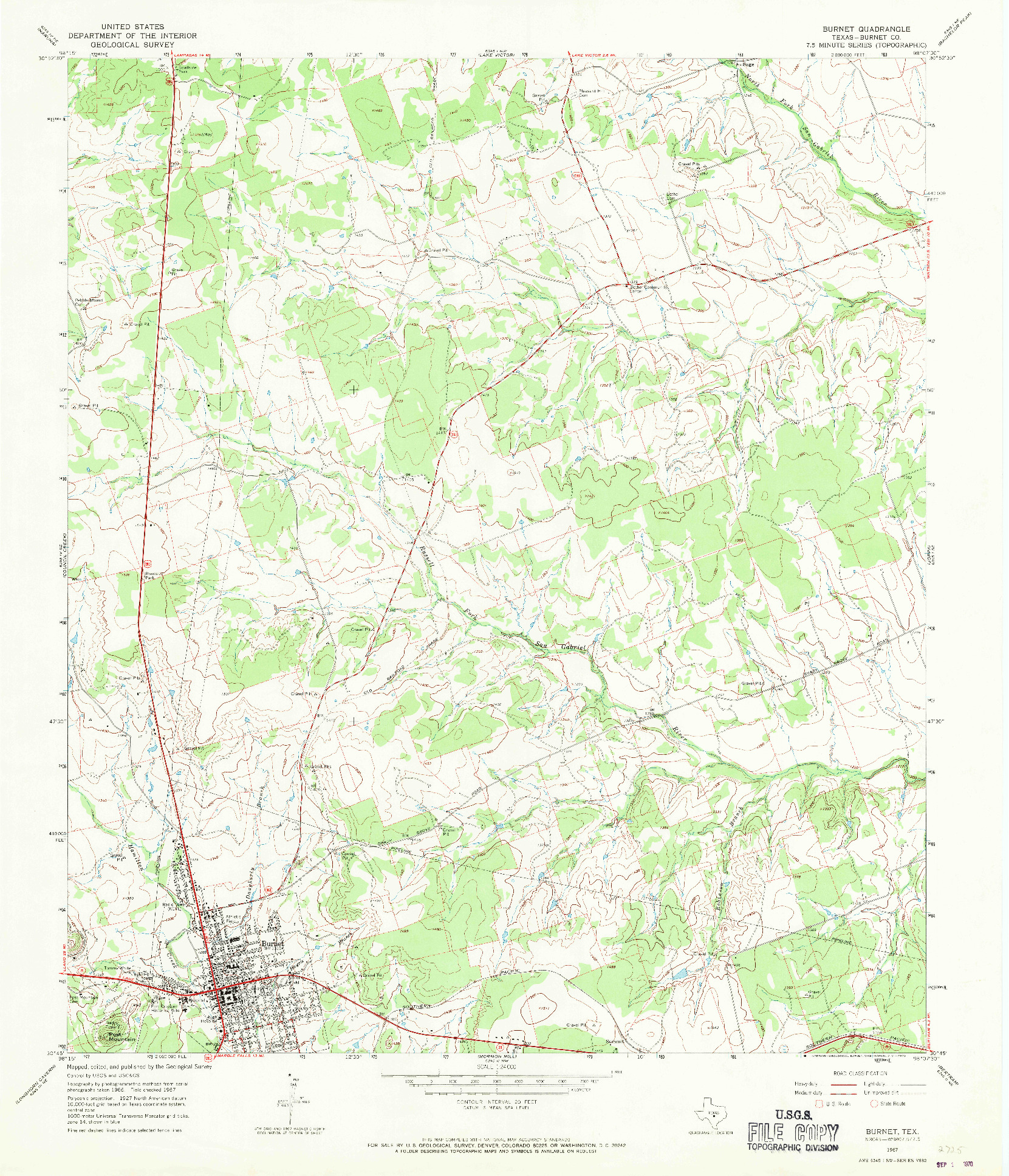 USGS 1:24000-SCALE QUADRANGLE FOR BURNET, TX 1967